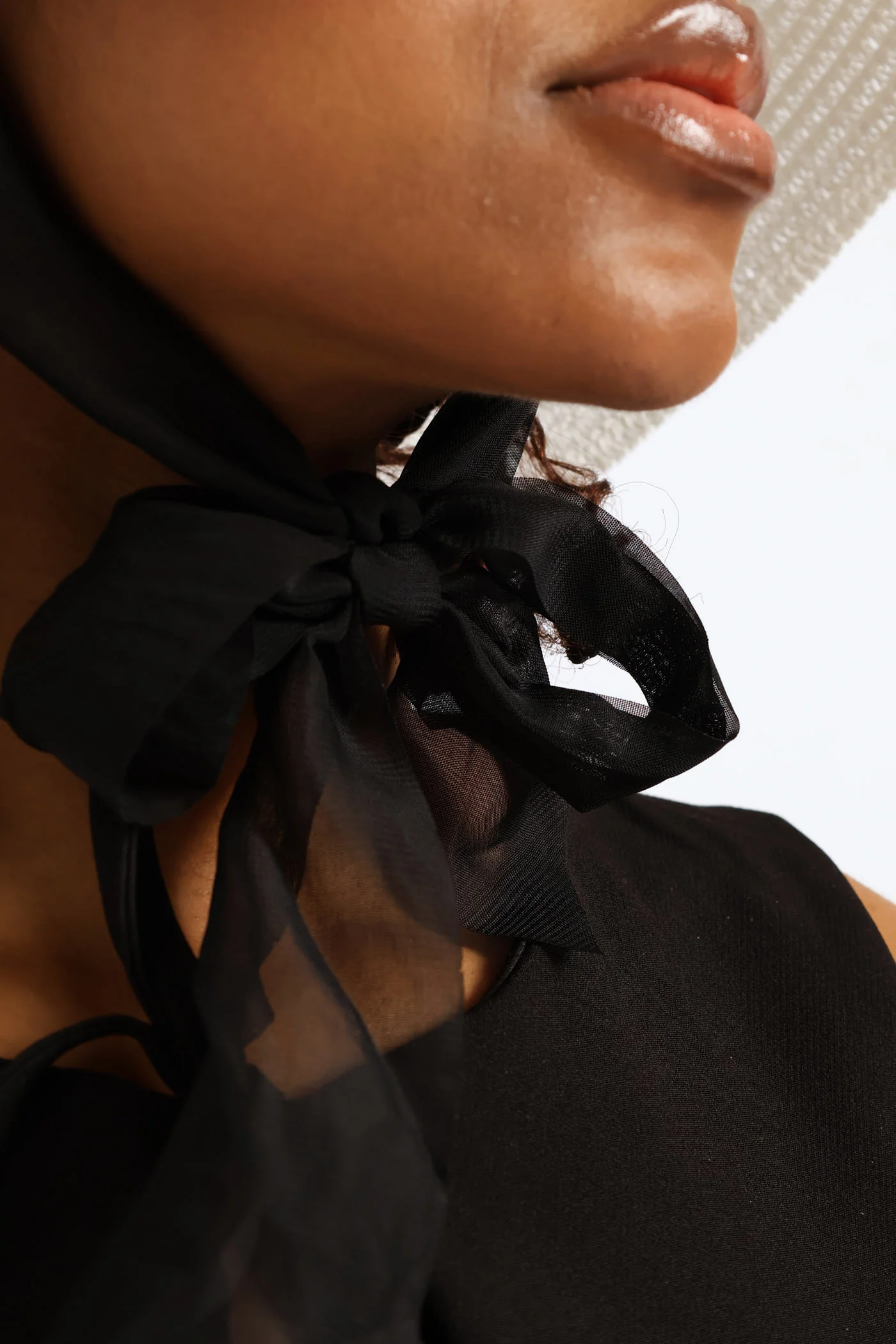 Dome Straw Sun Hat With Ties - White - Image 7