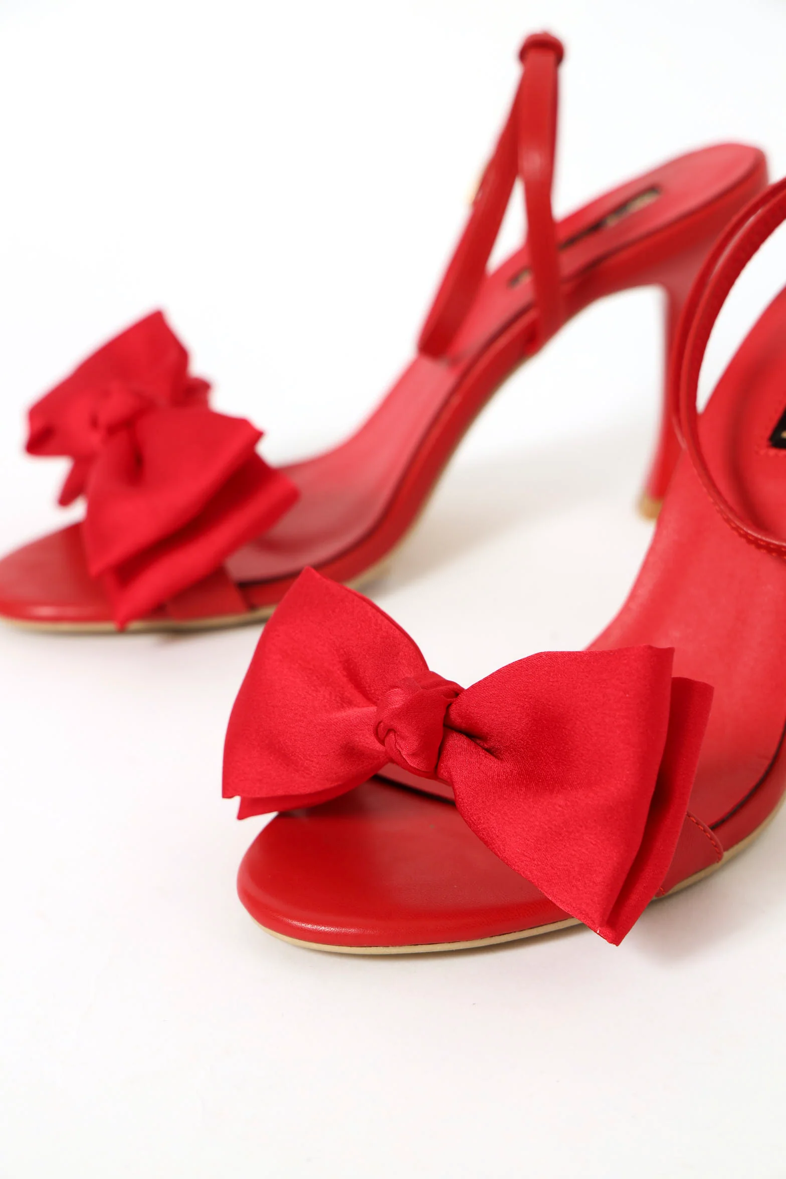 Double Bow Ankle Strap Heel - Red - Image 3