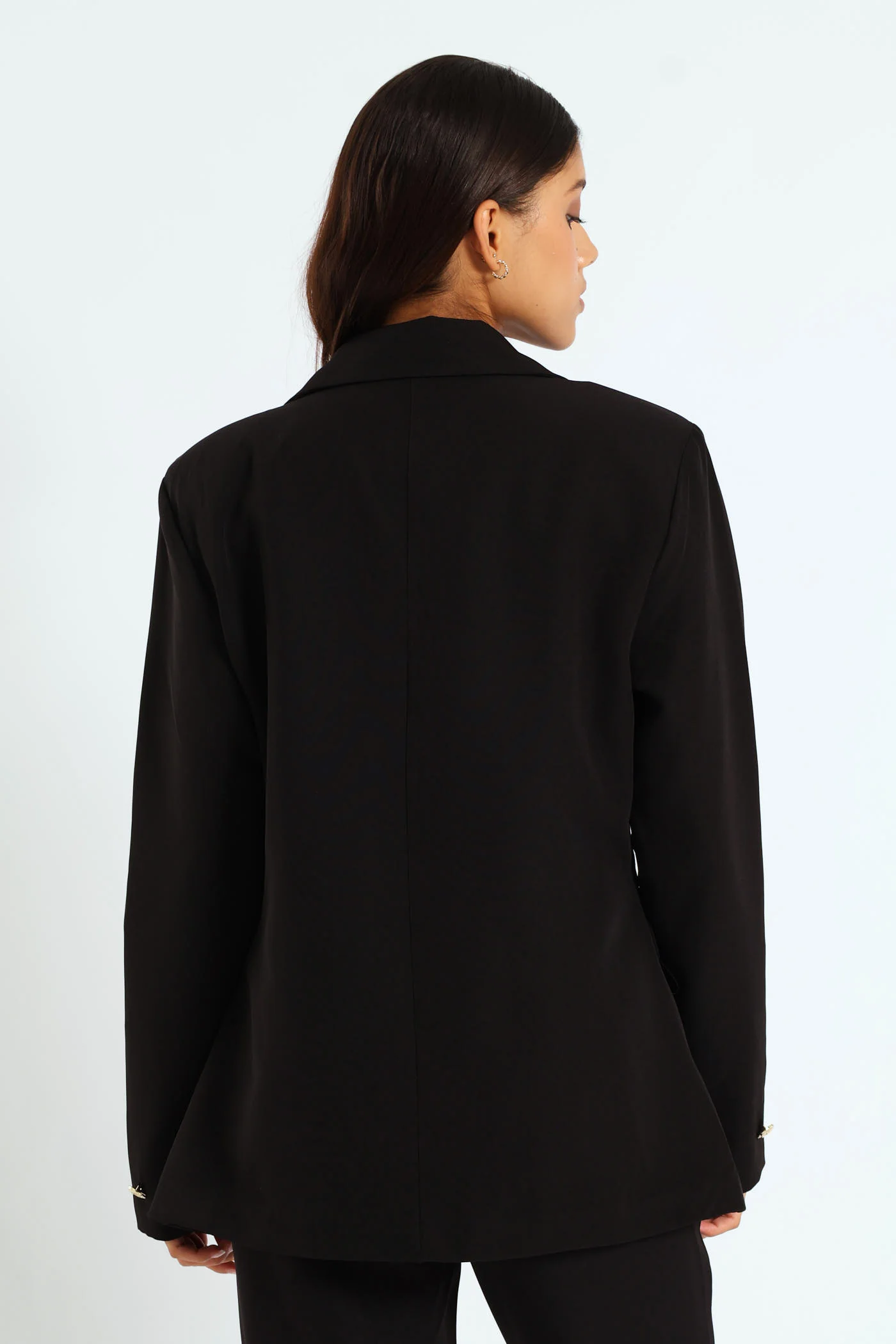 Double Breast Blazer With Gold Button Detail - Black - Image 4