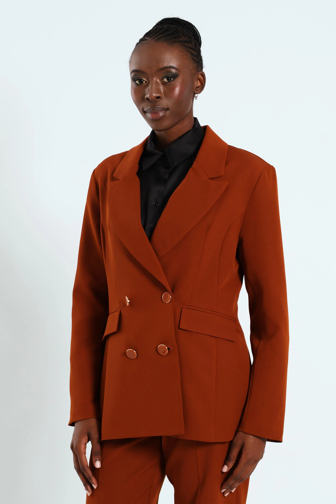 Double Breast Fancy Button Blazer - Rust