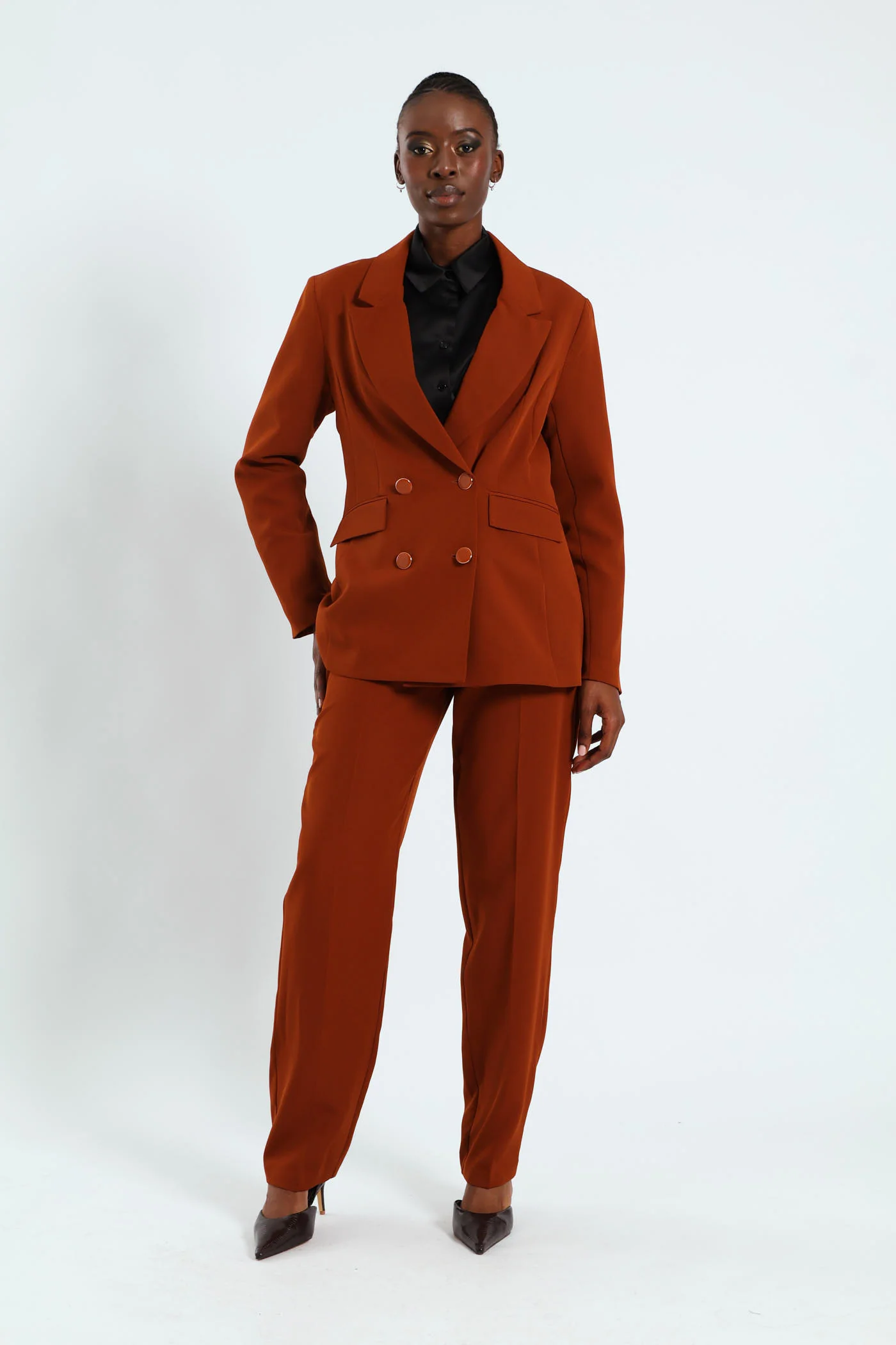 Double Breast Fancy Button Blazer - Rust - Image 2