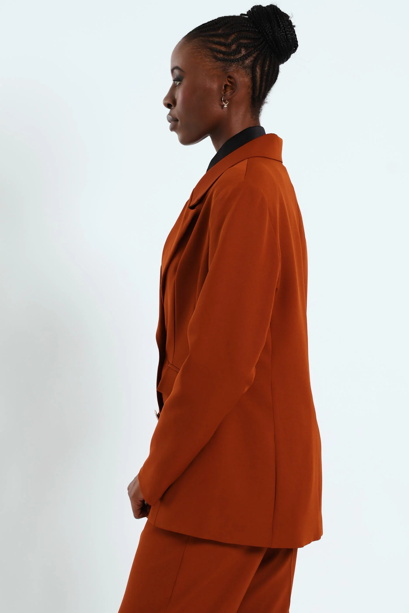 Double Breast Fancy Button Blazer - Rust - Image 3