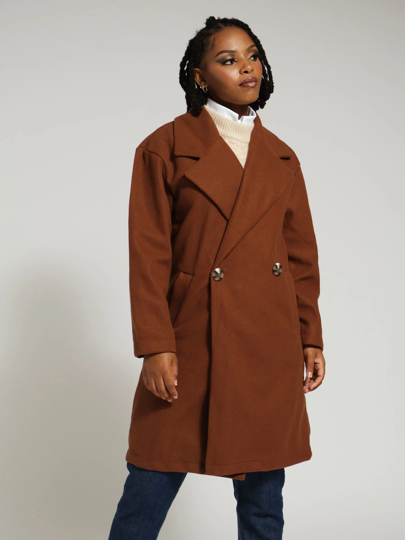 Double Breasted Melton Coat - Chocolate