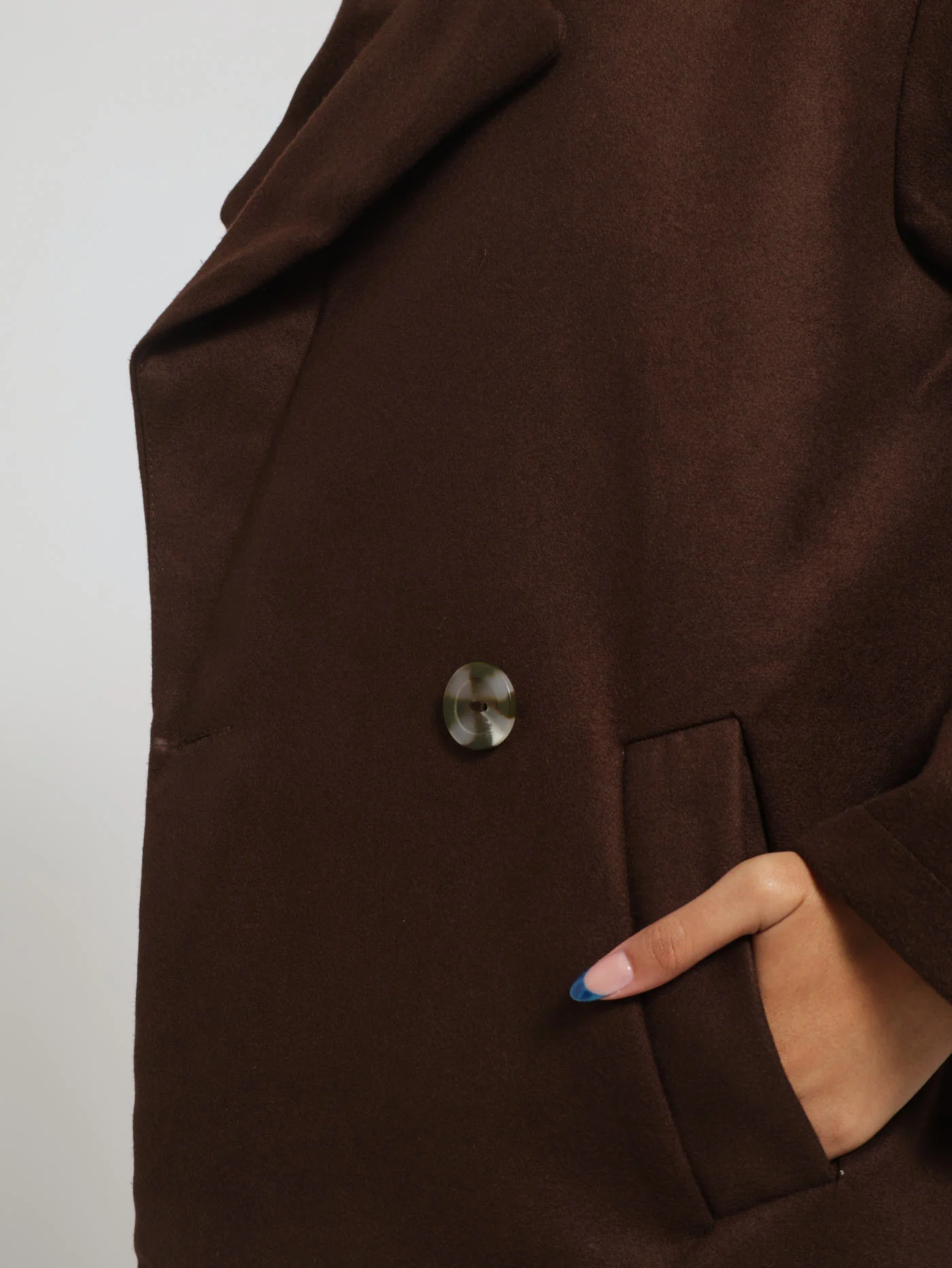 Double Breasted Melton Coat - Dark Brown - Image 4