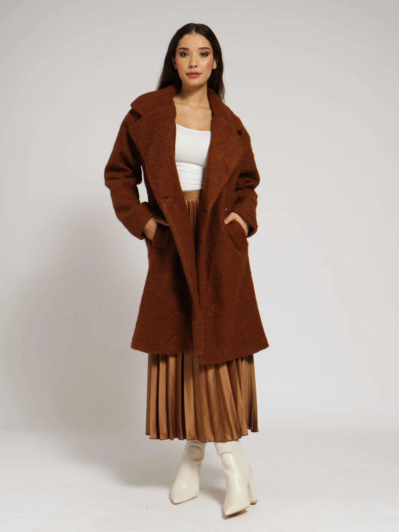 Double Breasted Melton Coat - Mahogany - Image 4