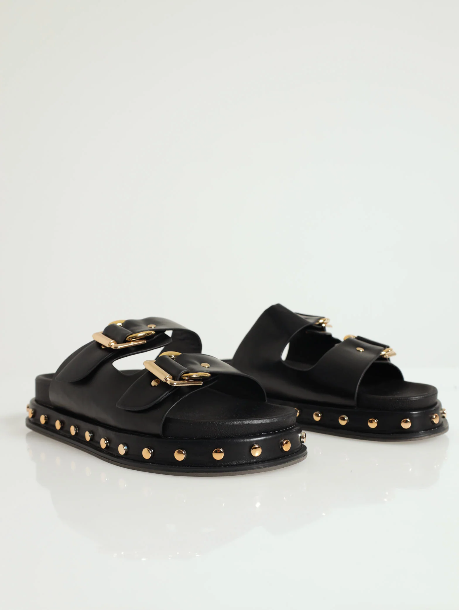 Double Buckle Mule With Studded Outsole