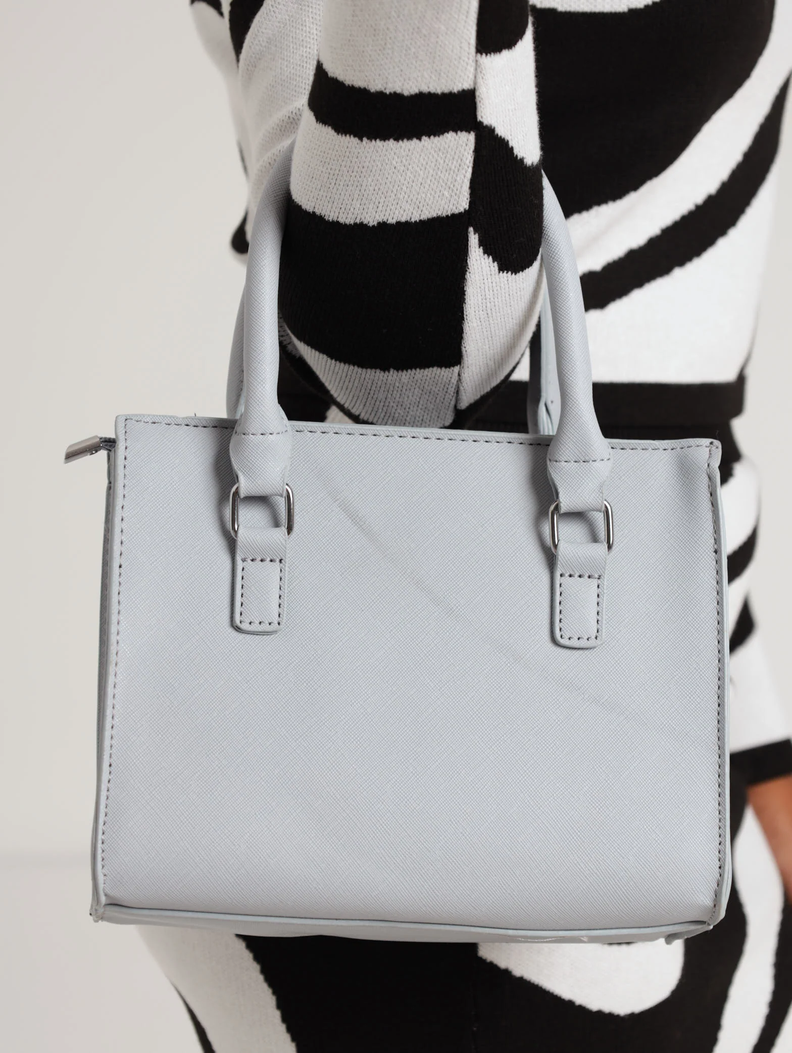 Double Buckle Panelled Satchel Bag - Grey - Image 2