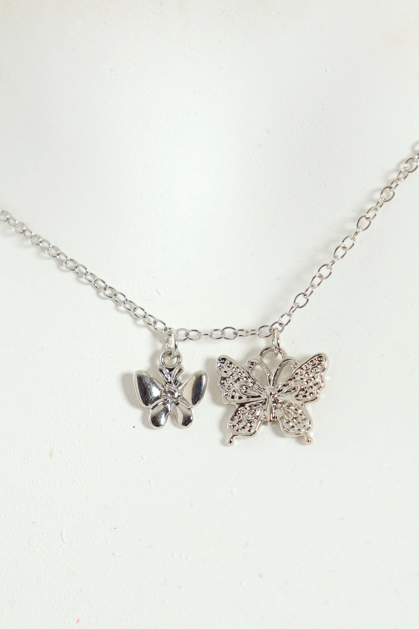 Double Butterfly Pendant Necklace And Matching Earrings - Silver - Image 4