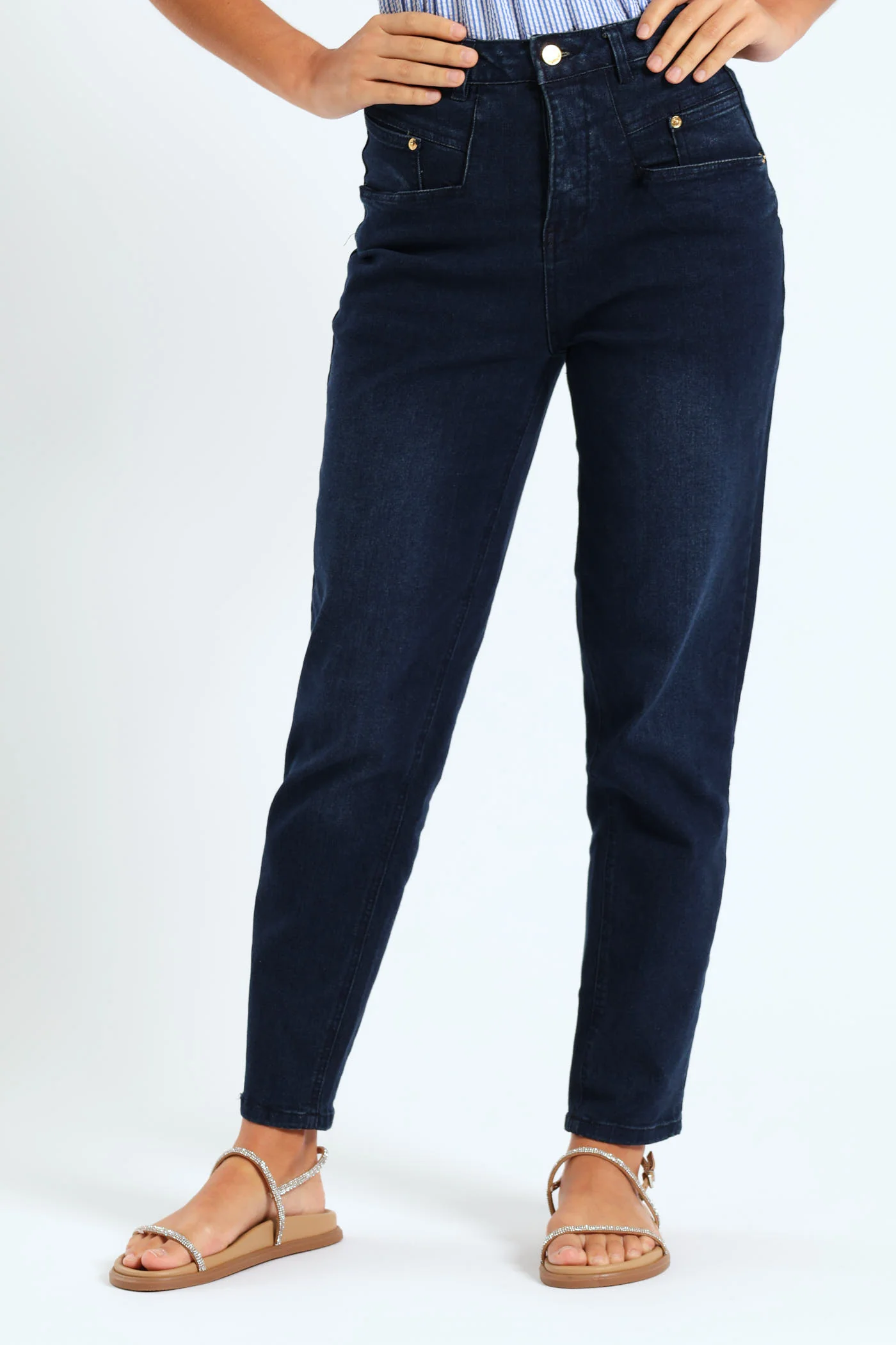 Double Coin Pocket Comfort Stretch Mom Jean - Ink