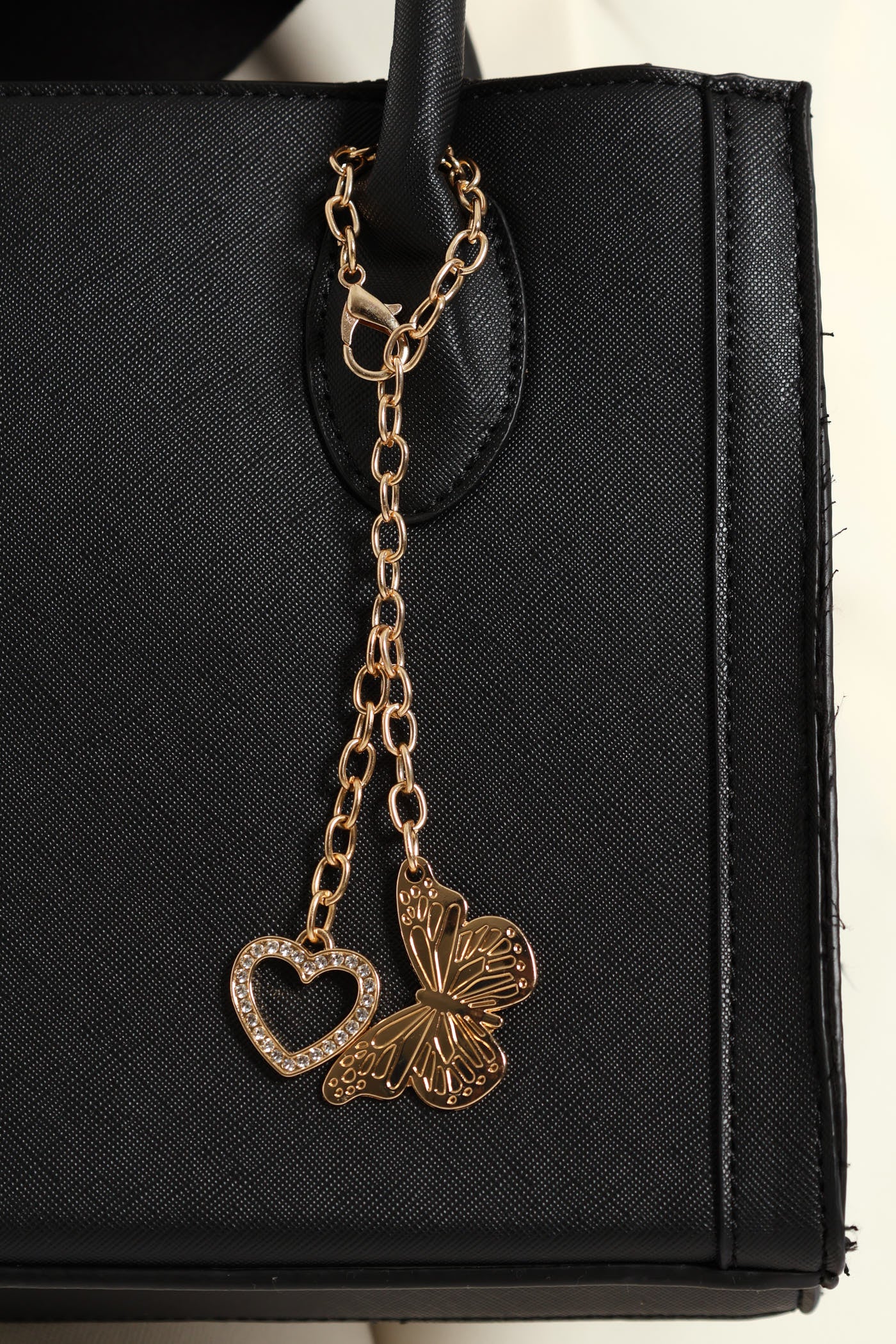 Double Compartment Charm Detail Tote Bag - Black - Image 3