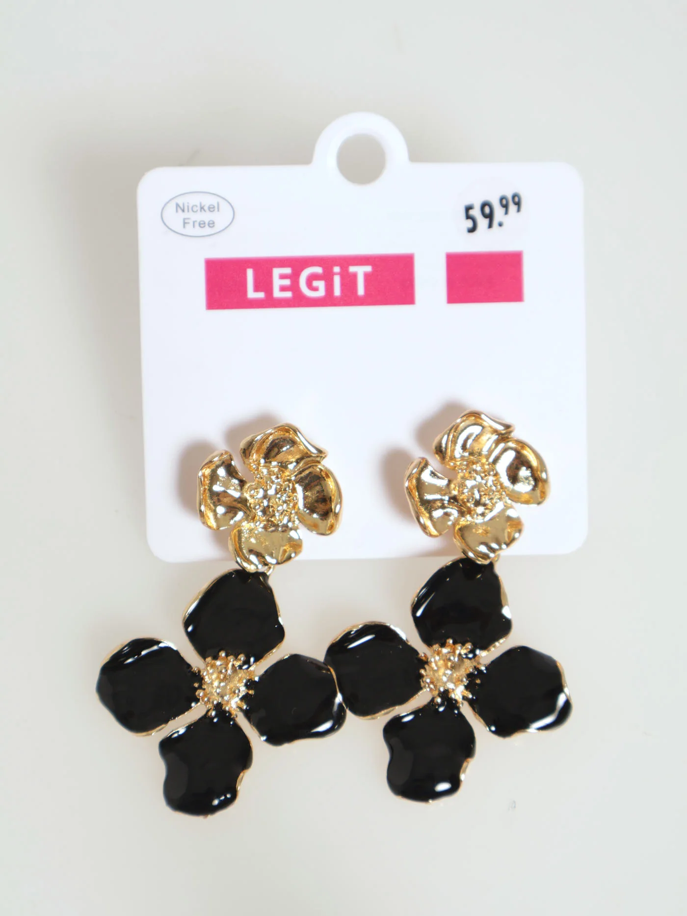 Double Drop Epoxy Flower Statement Earrings - Gold