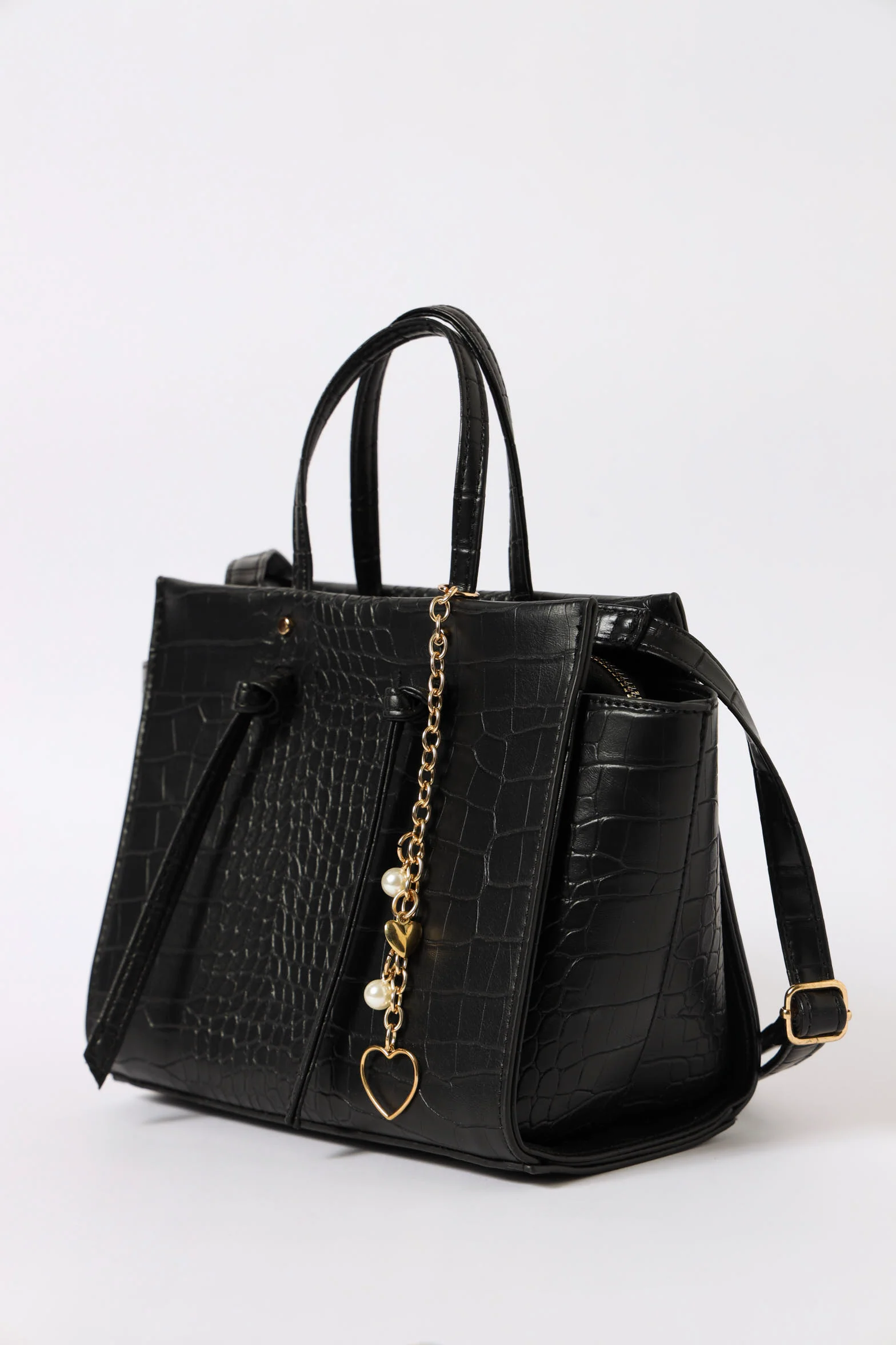 Double Front Knot Tote Bag With Heart Charm - Blackmail - Image 3