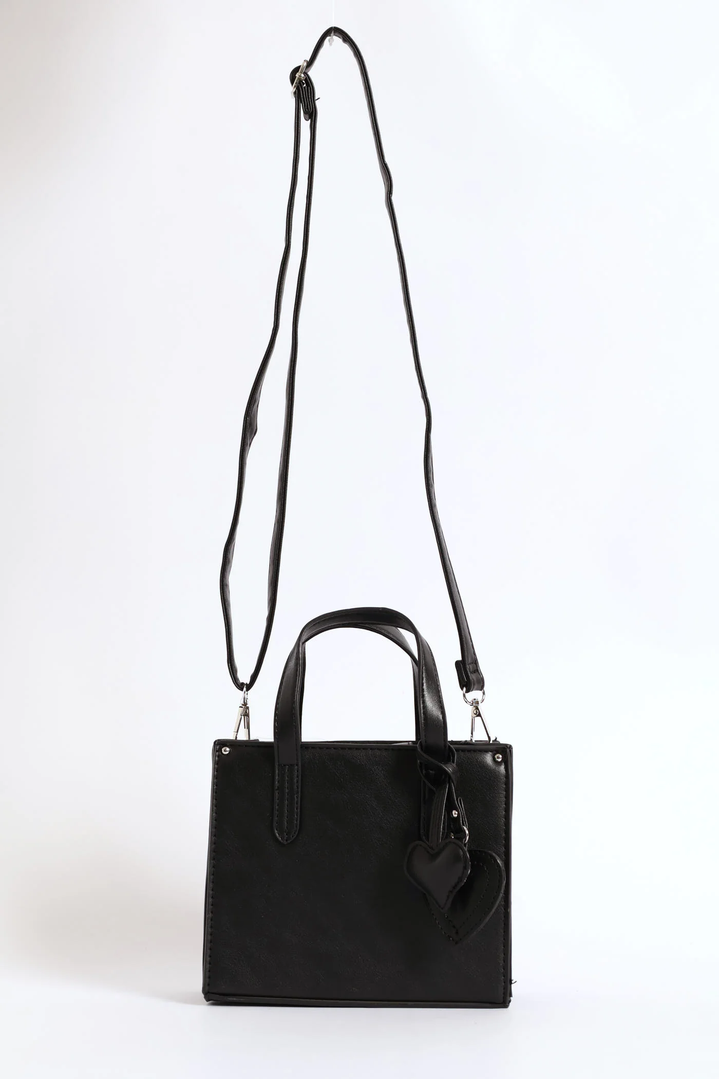 Double Heart Charm Stud Detail Tote Bag - Black - Image 2
