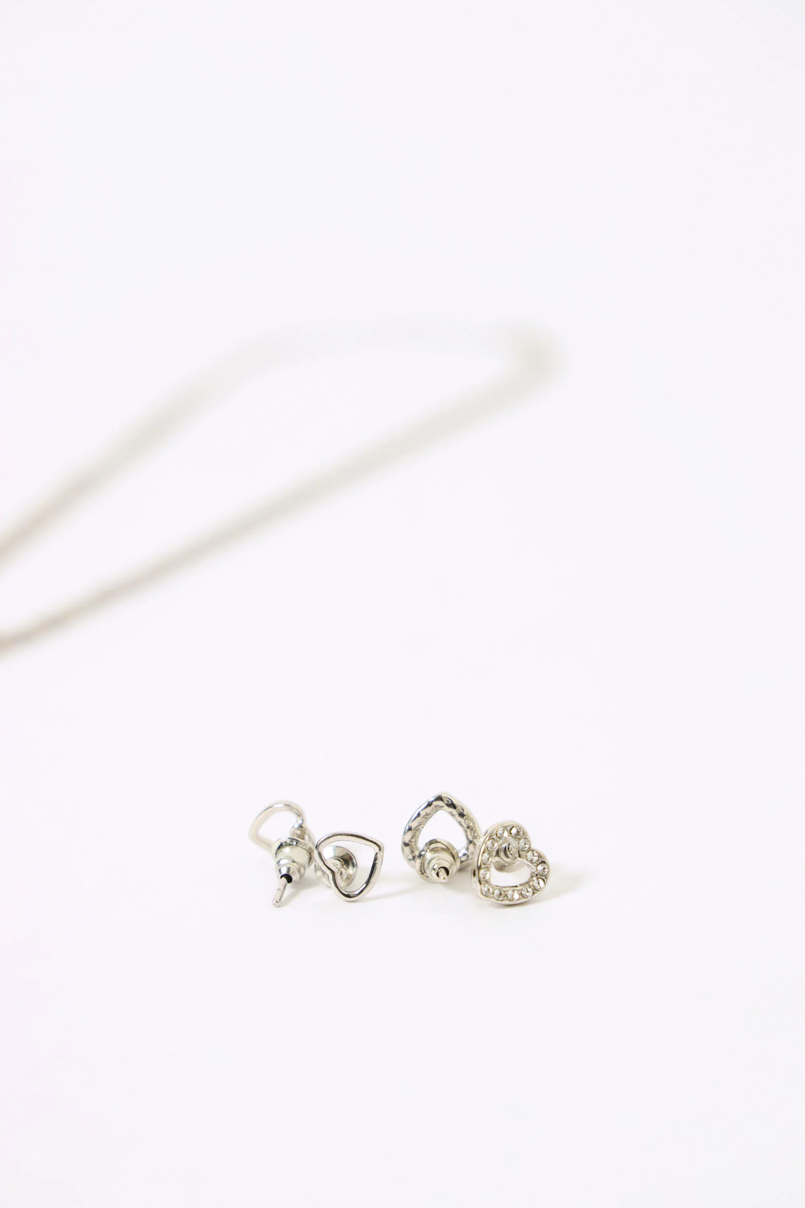 Double Layer Diamante Heart Pendant & Matching Earrings - Silver - Image 4