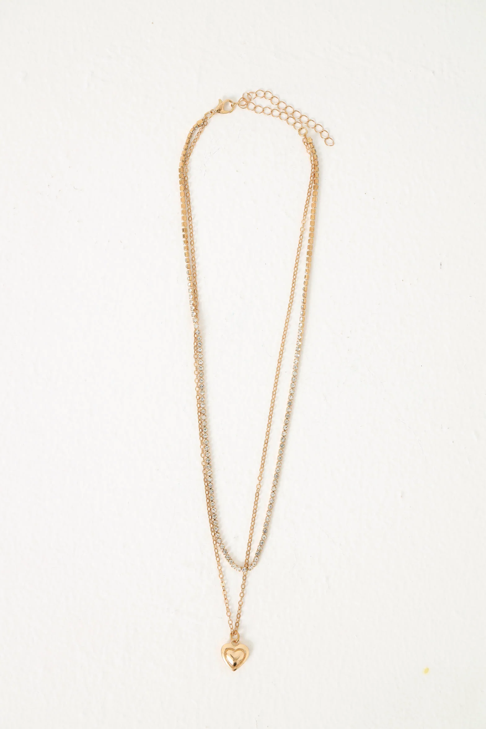 Double Layer Diamante Necklace And Earrings -  Gold - Image 2