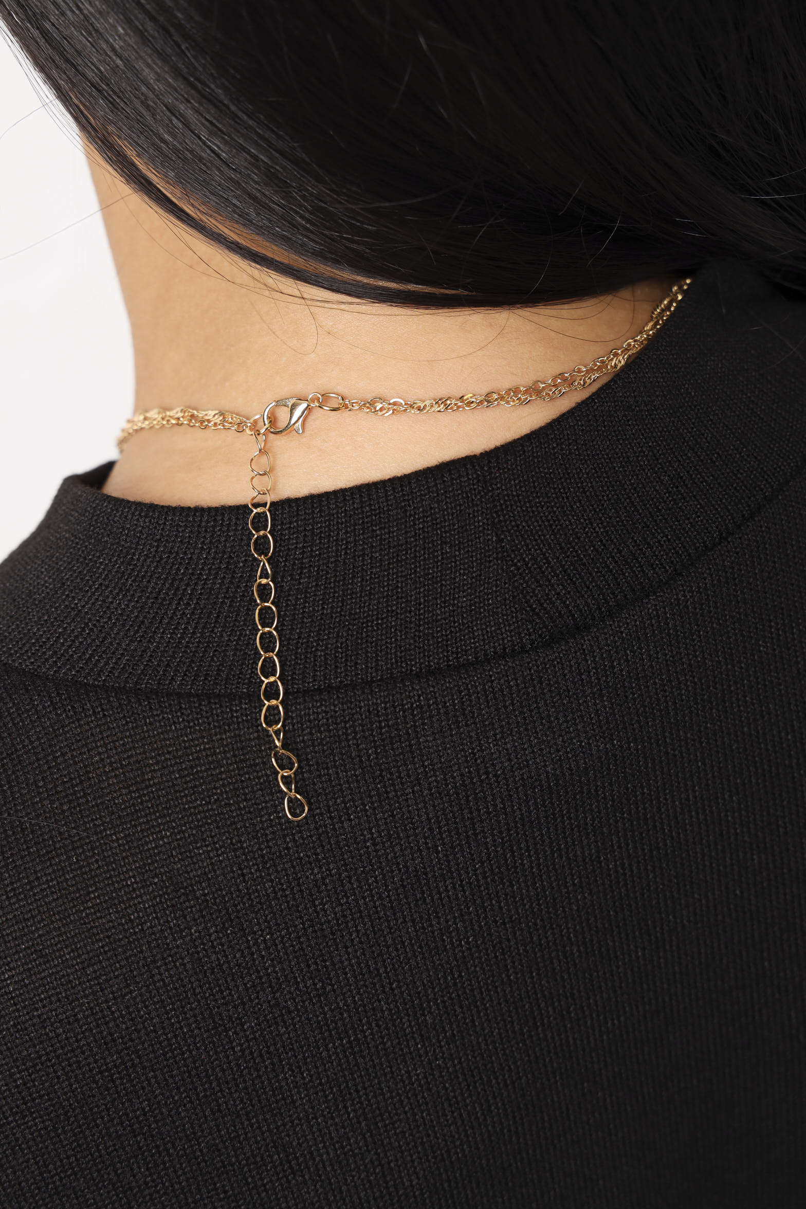 Double Layer Heart Necklace Matching Earrings - Gold - Image 4