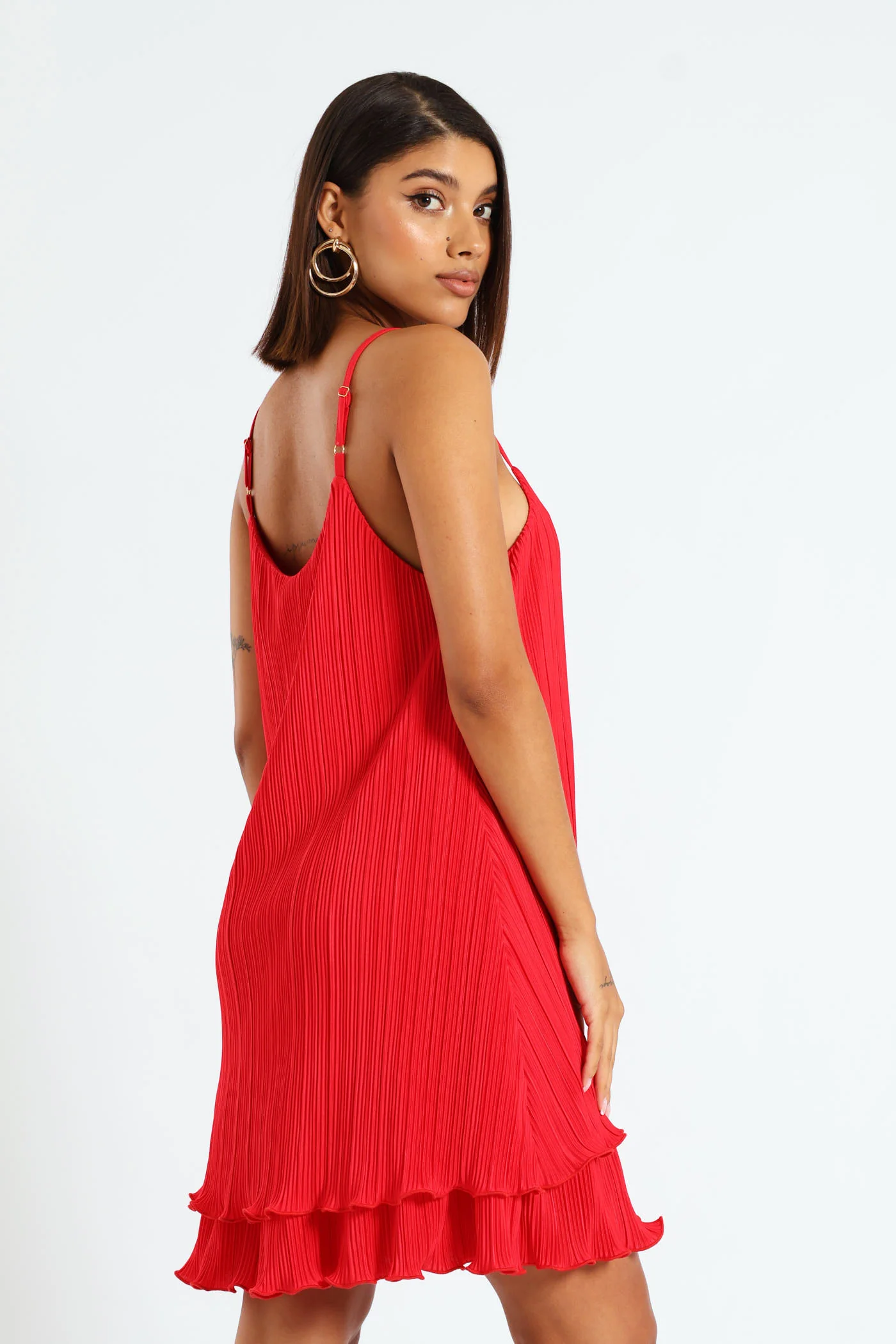 Double Layer Strappy Bodre Mini Dress - Red - Image 5