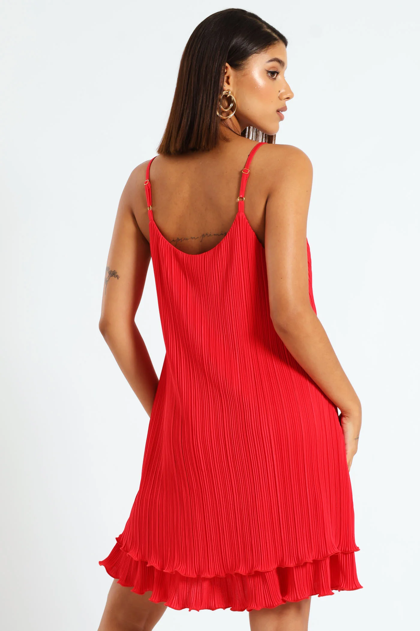 Double Layer Strappy Bodre Mini Dress - Red - Image 7