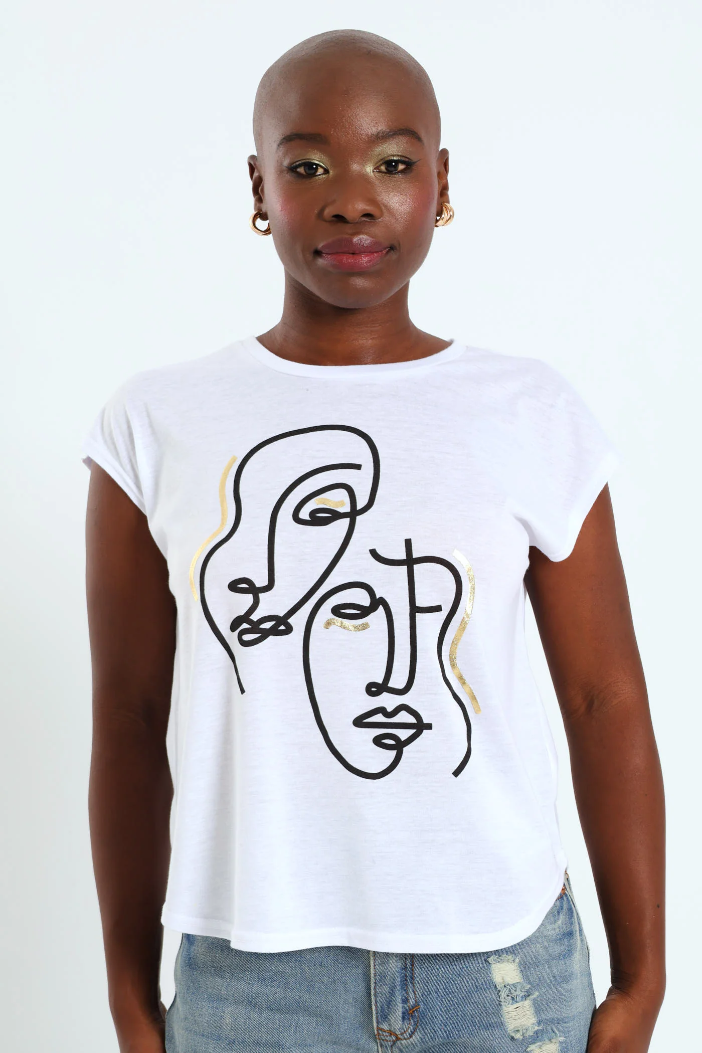 Double Line  Face Tee - White