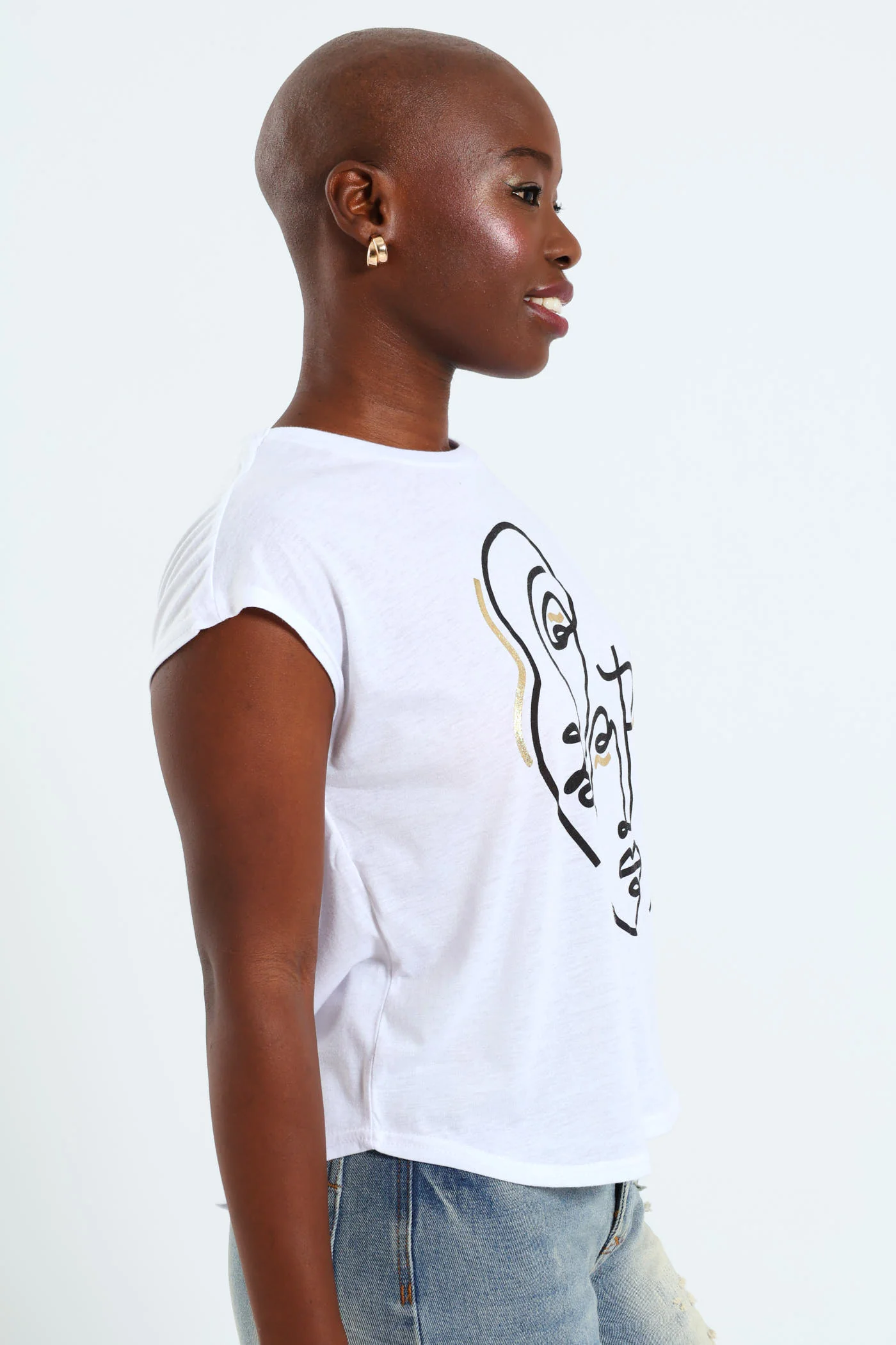 Double Line  Face Tee - White - Image 2
