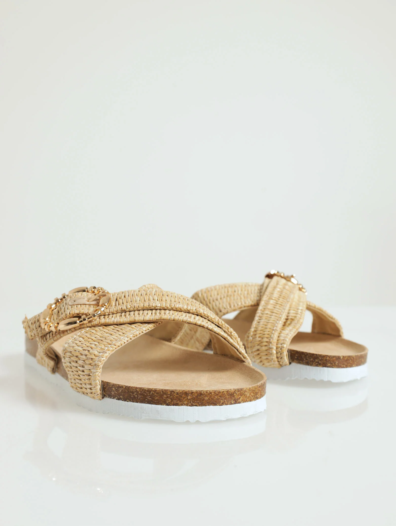 Double Raffia Criss Cross Strap Sandal With Buckle - Oatmeal