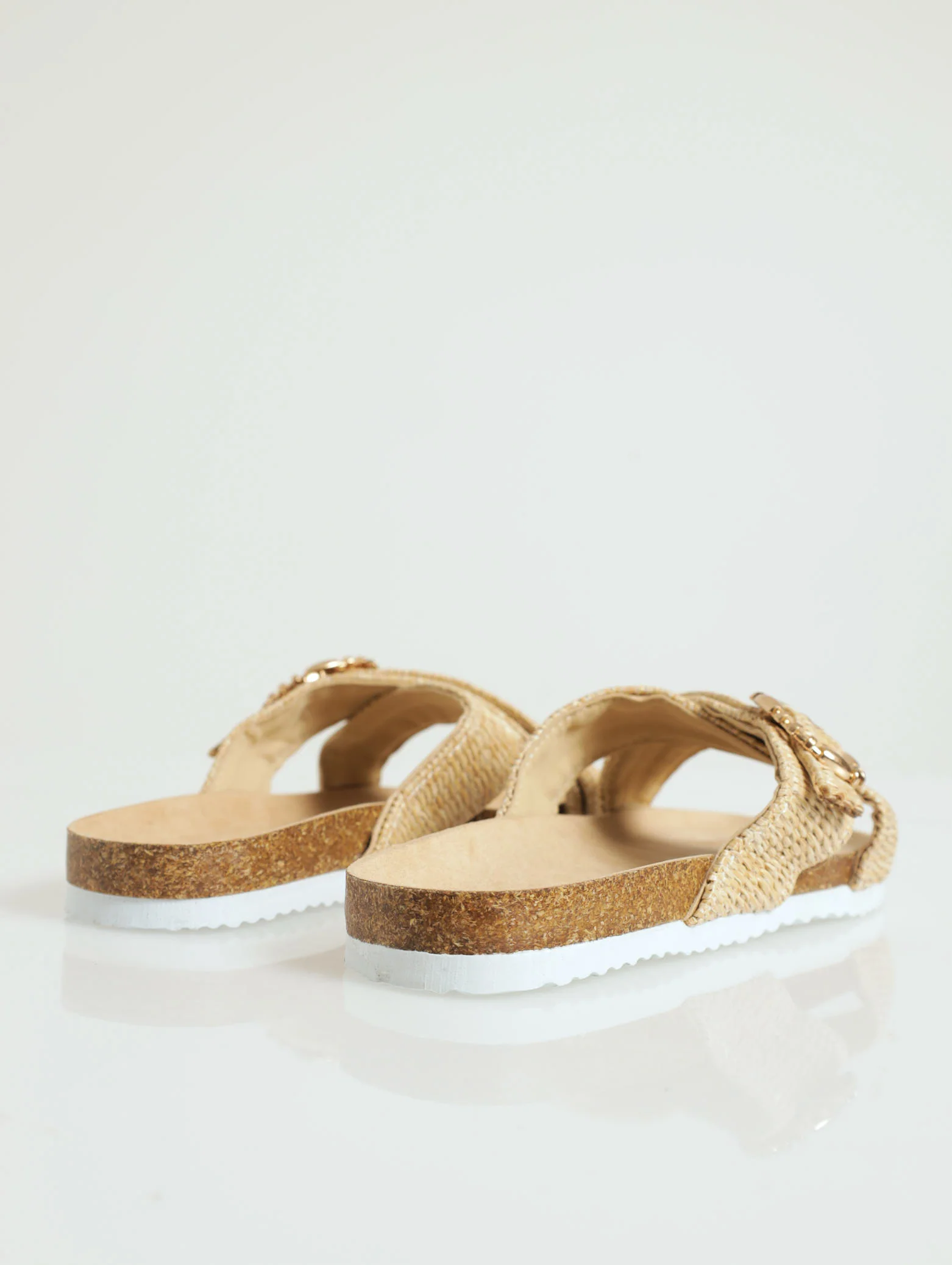 Double Raffia Criss Cross Strap Sandal With Buckle - Oatmeal - Image 3