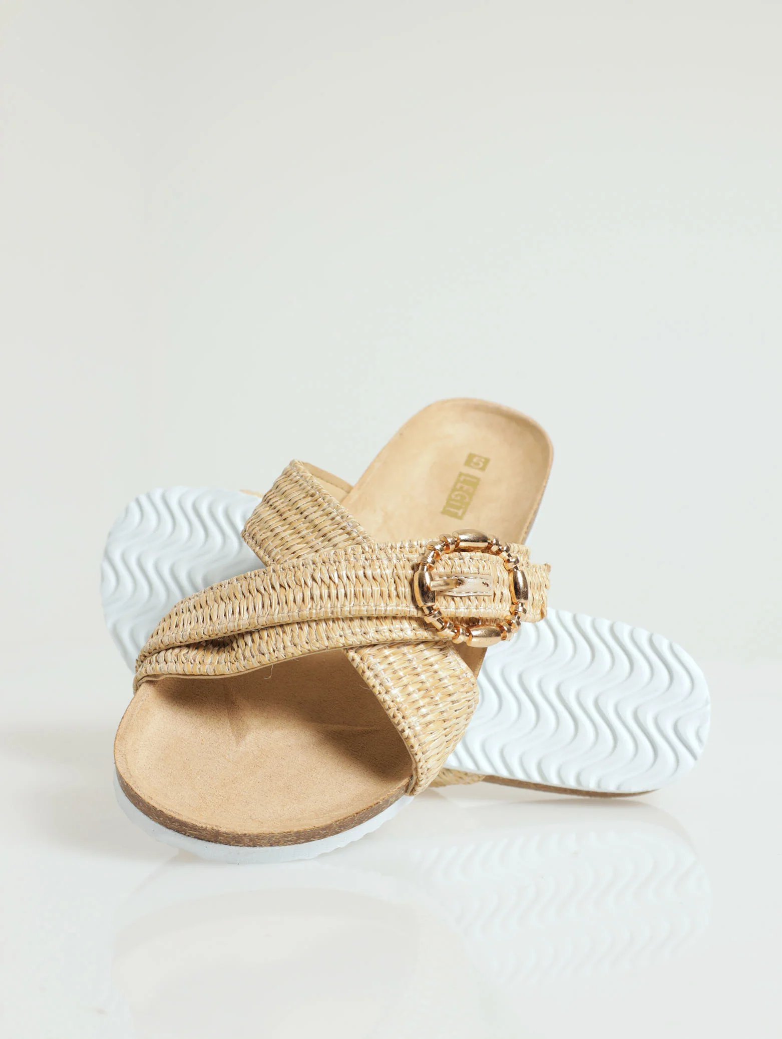 Double Raffia Criss Cross Strap Sandal With Buckle - Oatmeal - Image 4