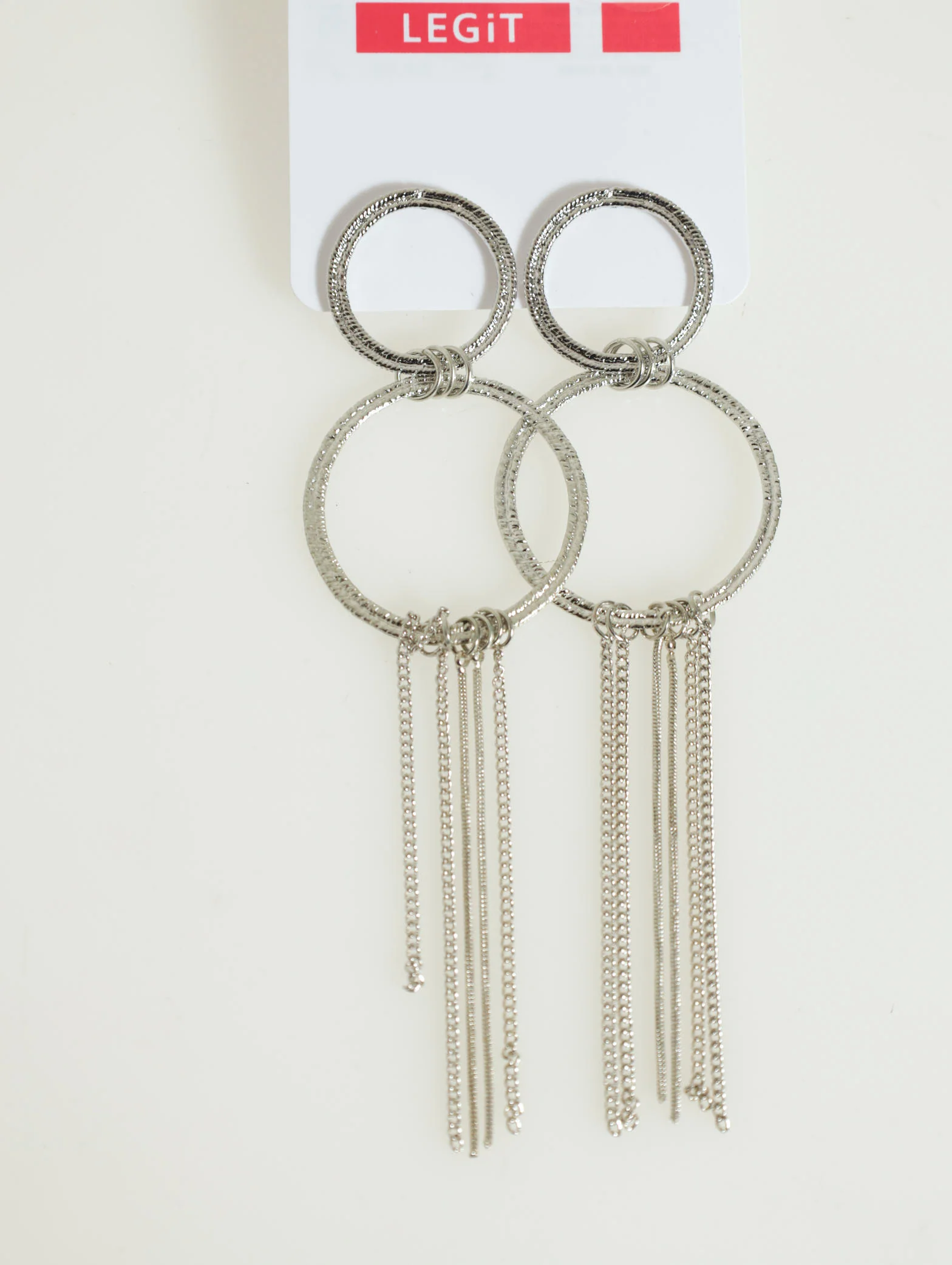 Double Ring Tassle Detail Statement Earring