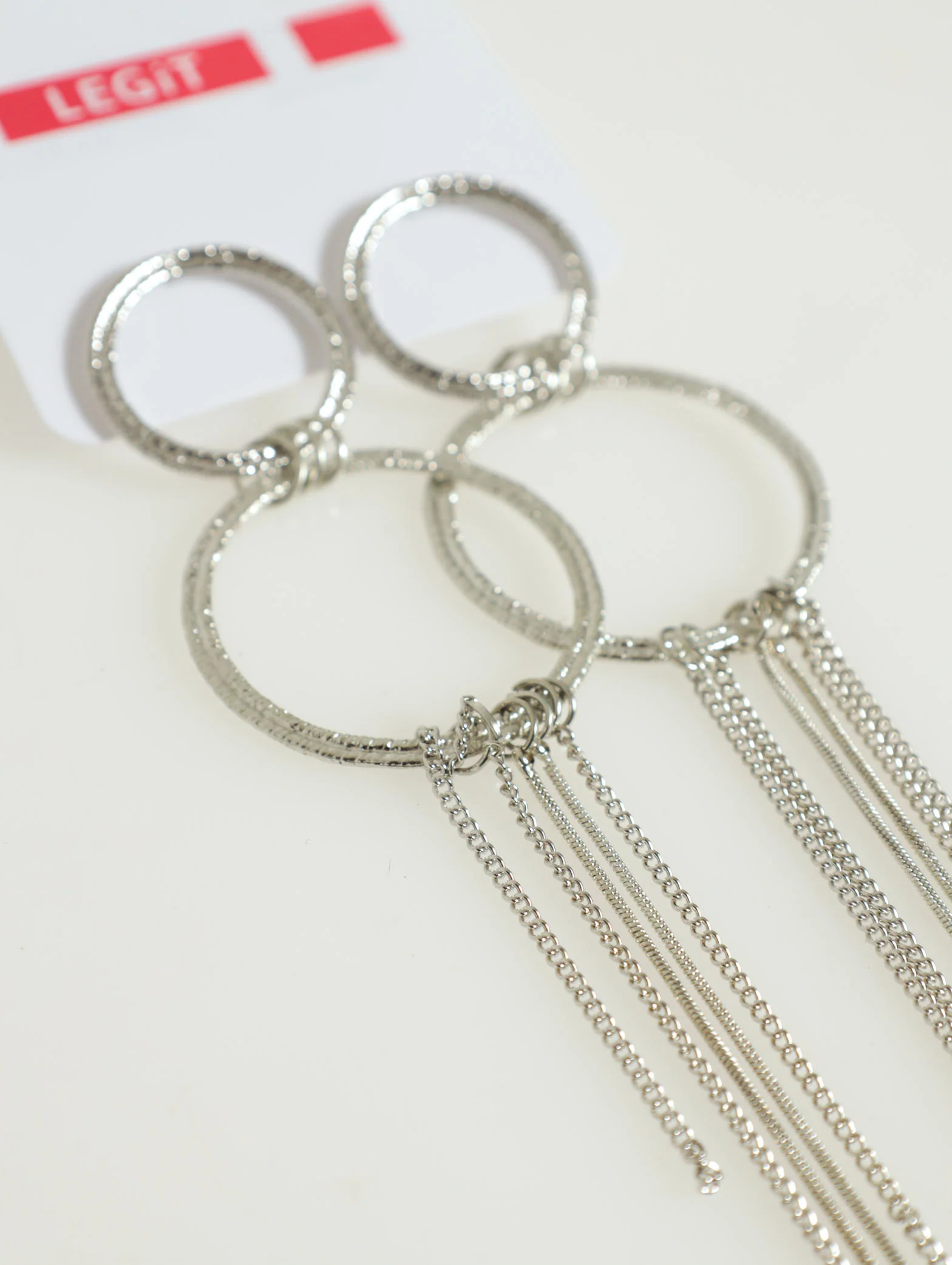 Double Ring Tassle Detail Statement Earring - Image 2