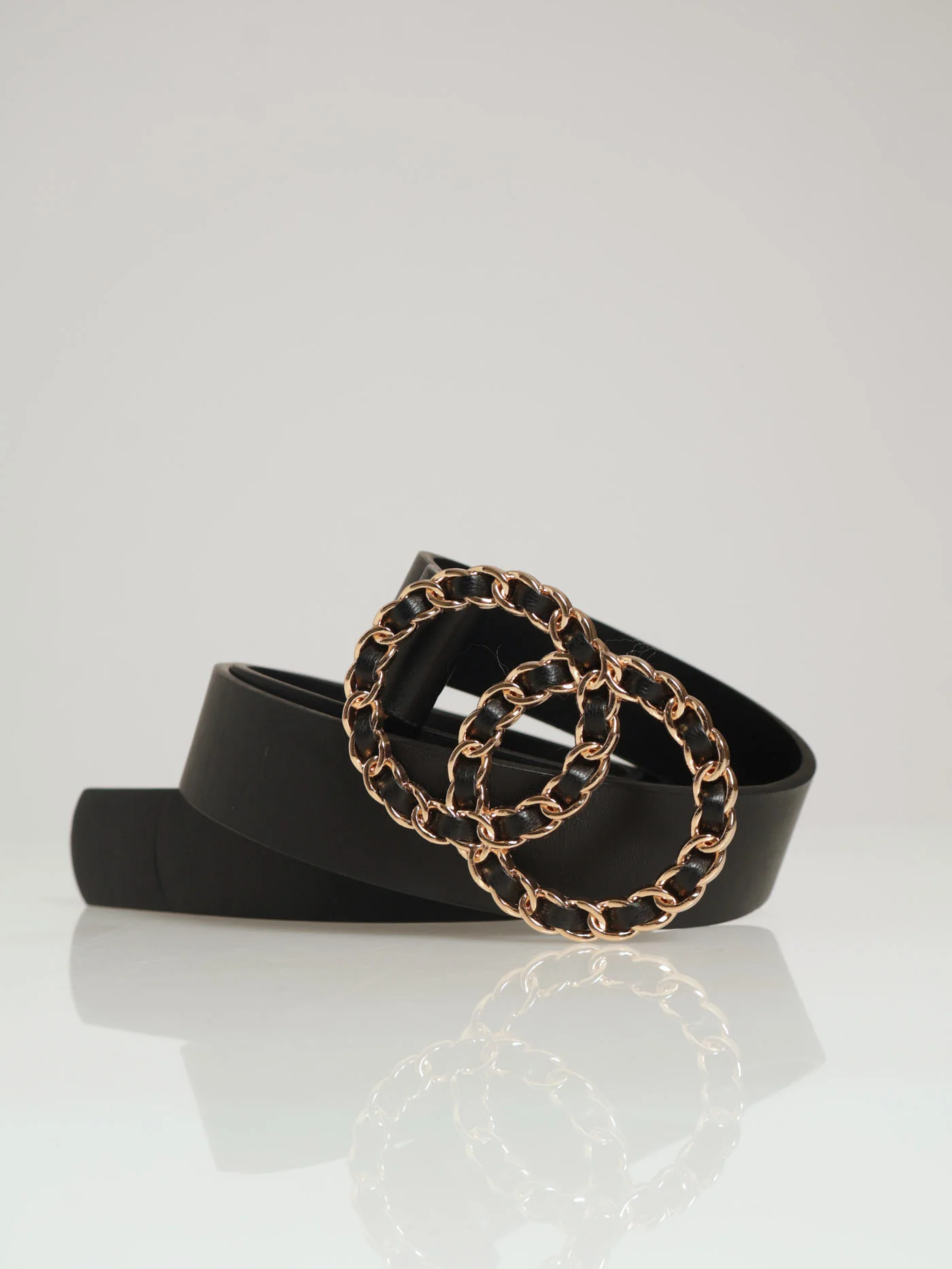 Double Round Twisted Buckle Belt - Black