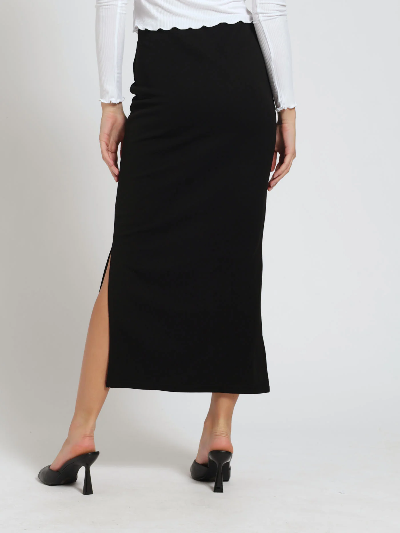 Double Side Slit Pull On Basic Skirt - Black - Image 4