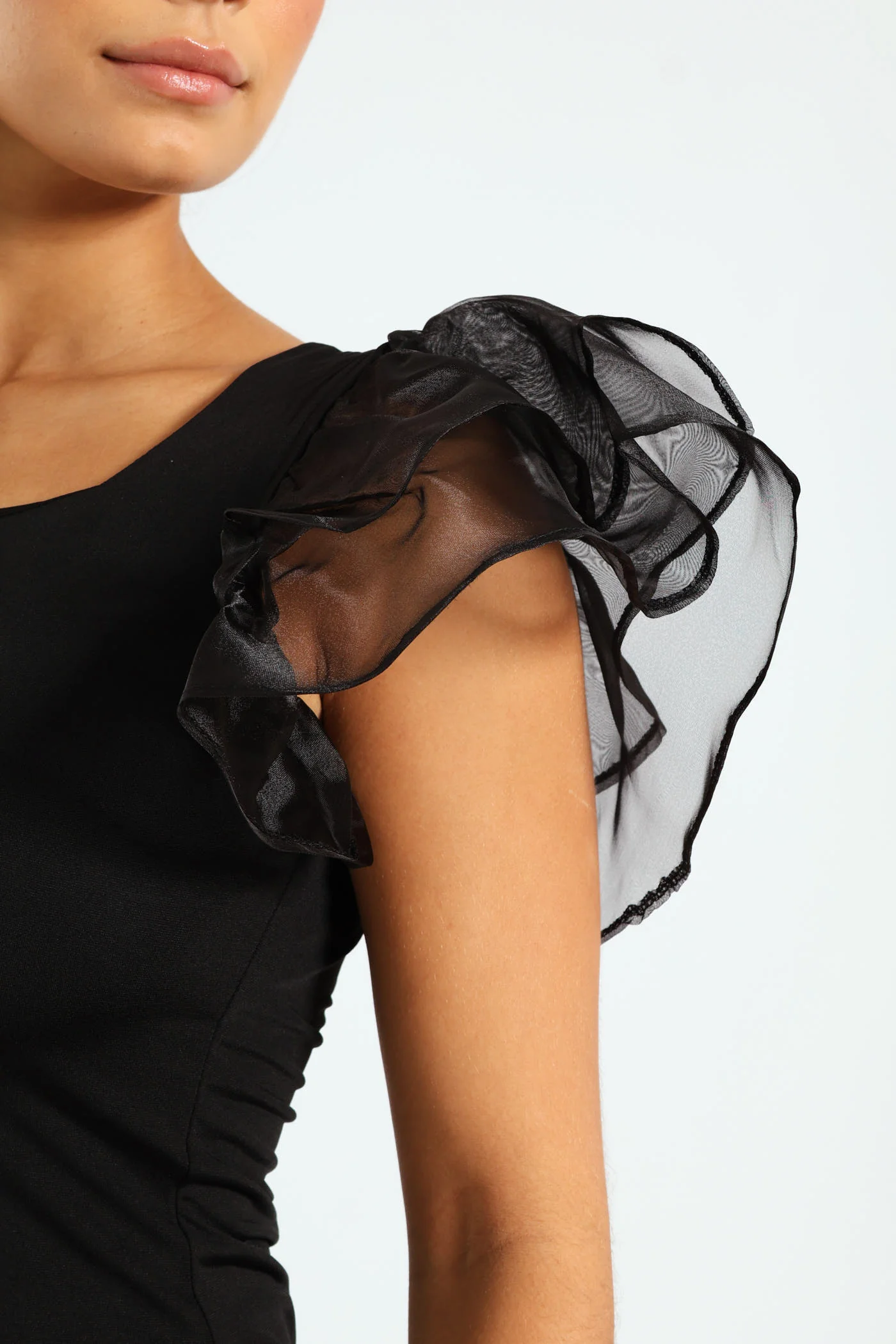Double Sleeve Frill Bodycon Dress - Black - Image 2