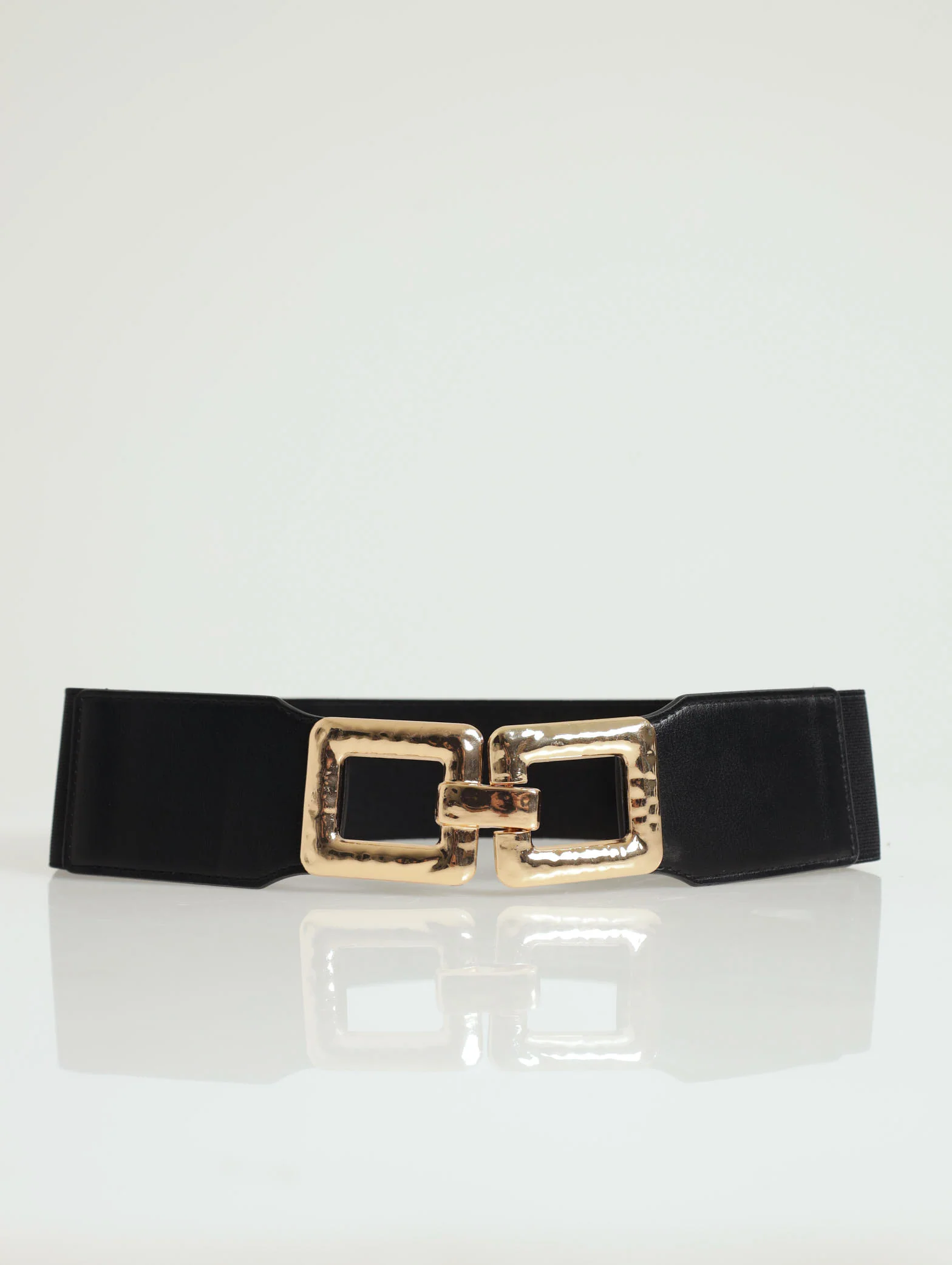 Double Square Buckle Waisted Belt - Black