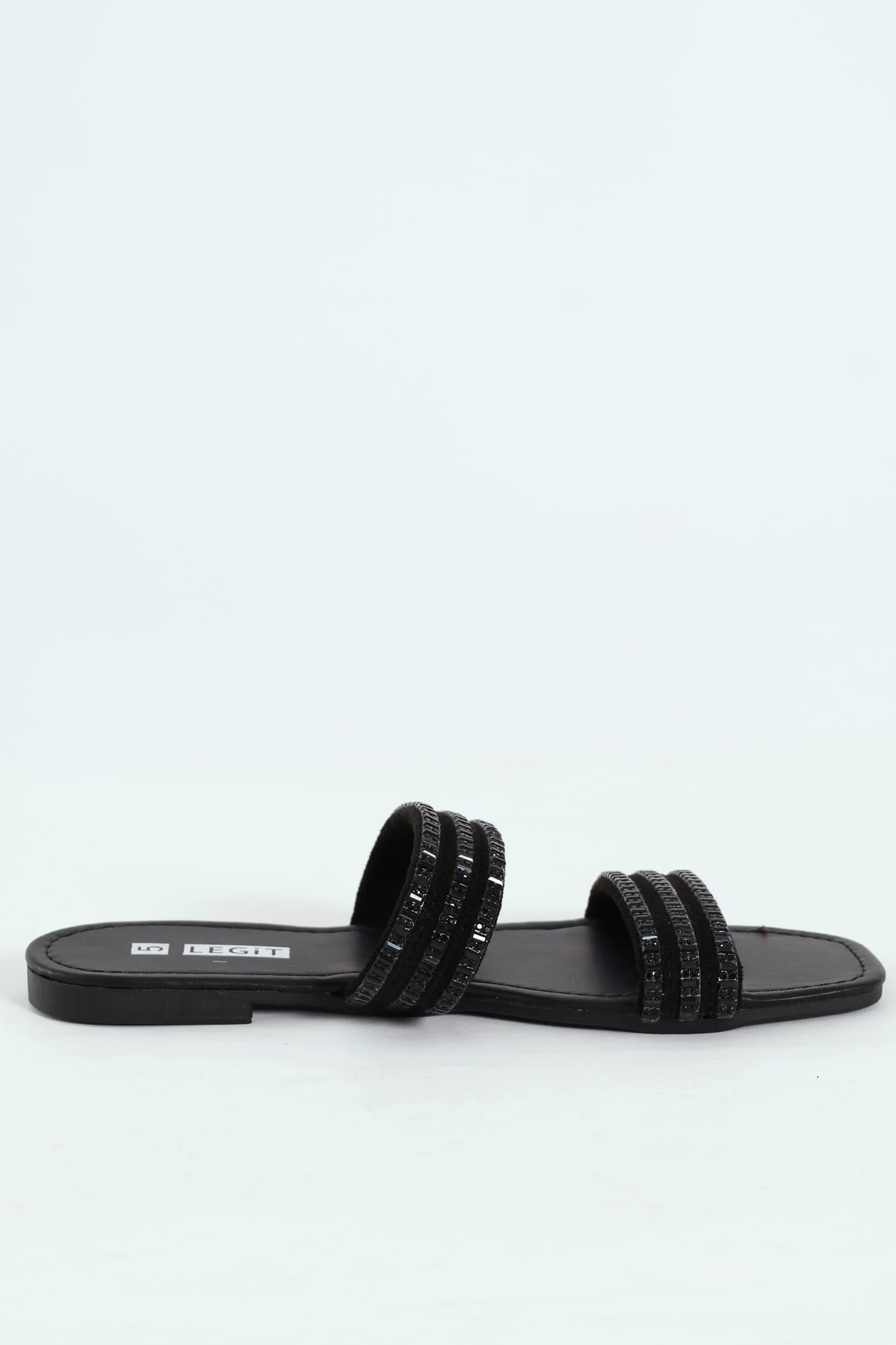 Double Strap Bejeweld Mule Sandal - Black - Image 3