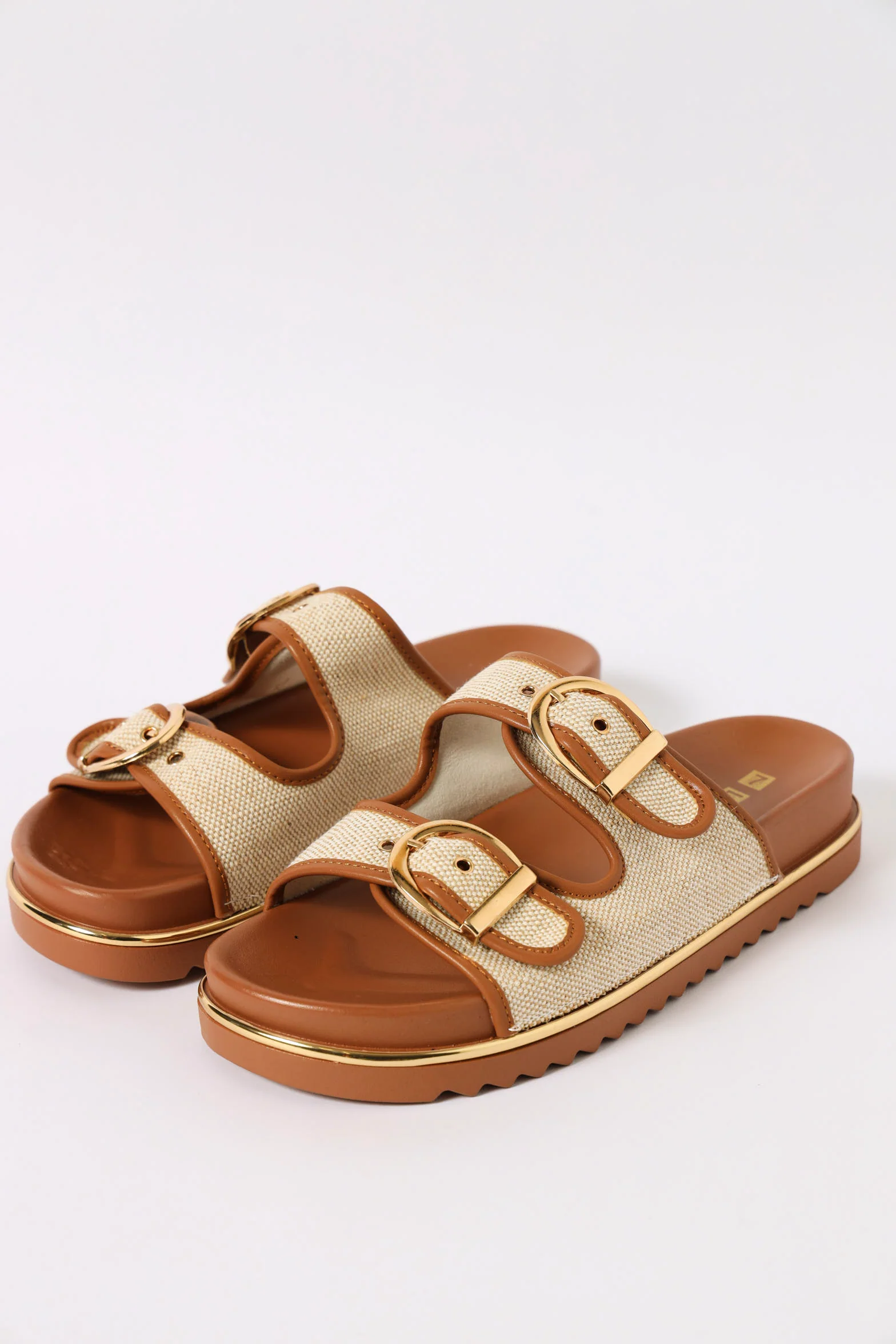 Double Strap Contrast Binding Moulded Sandal - Tan