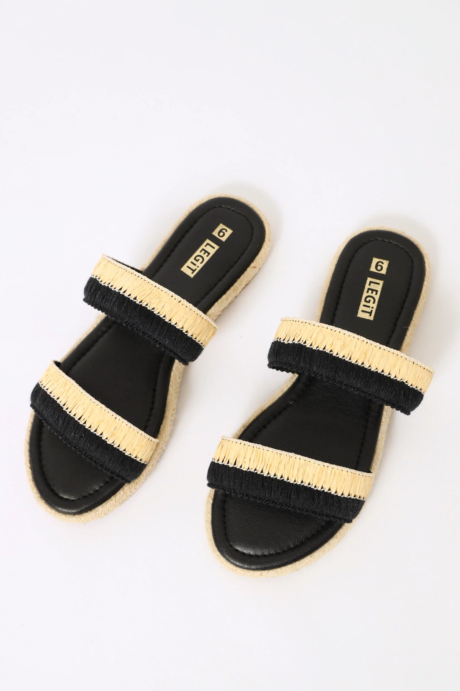 Double Strap Contrast Espadrille Sandal - Black