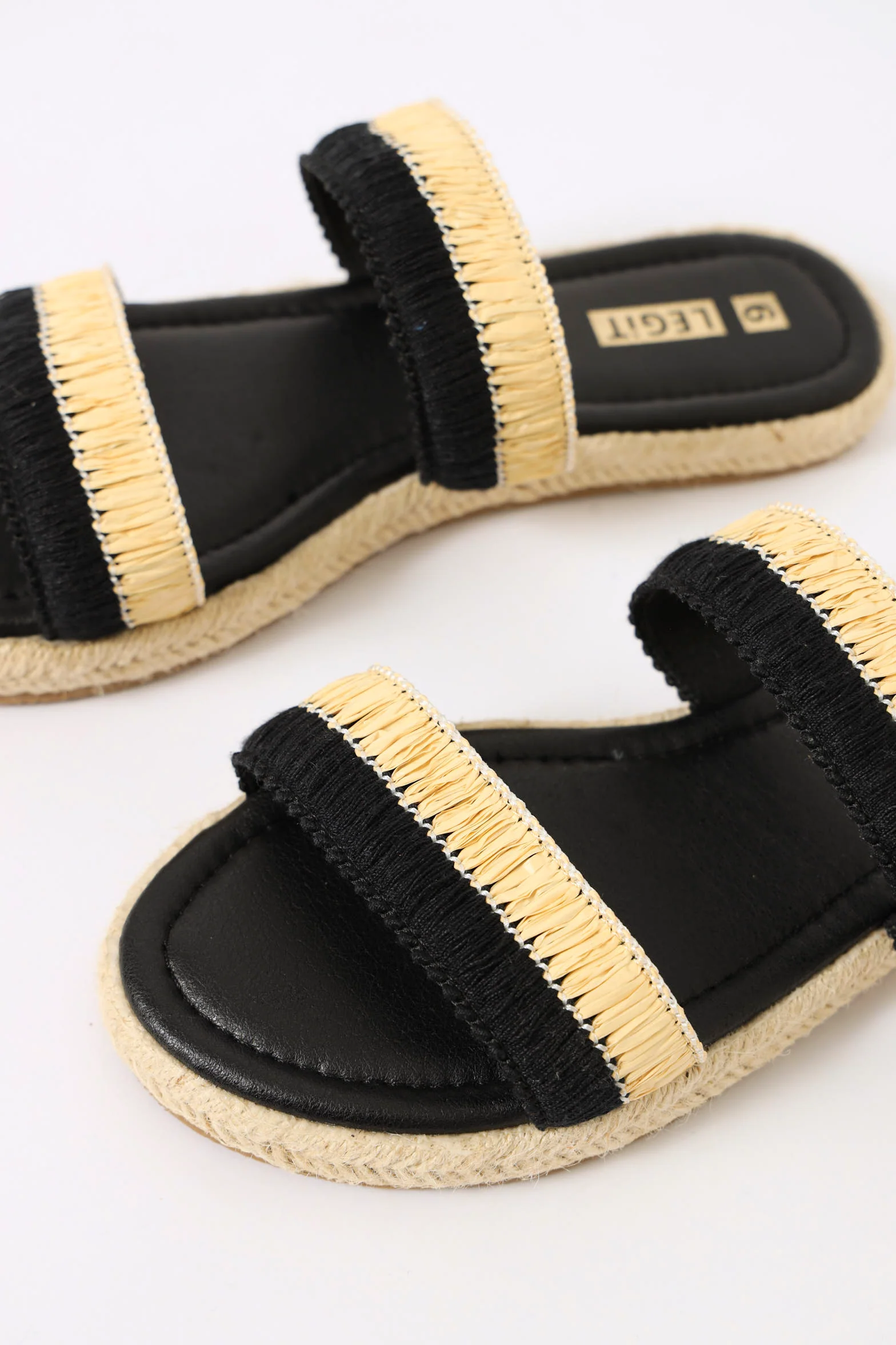 Double Strap Contrast Espadrille Sandal - Black - Image 2