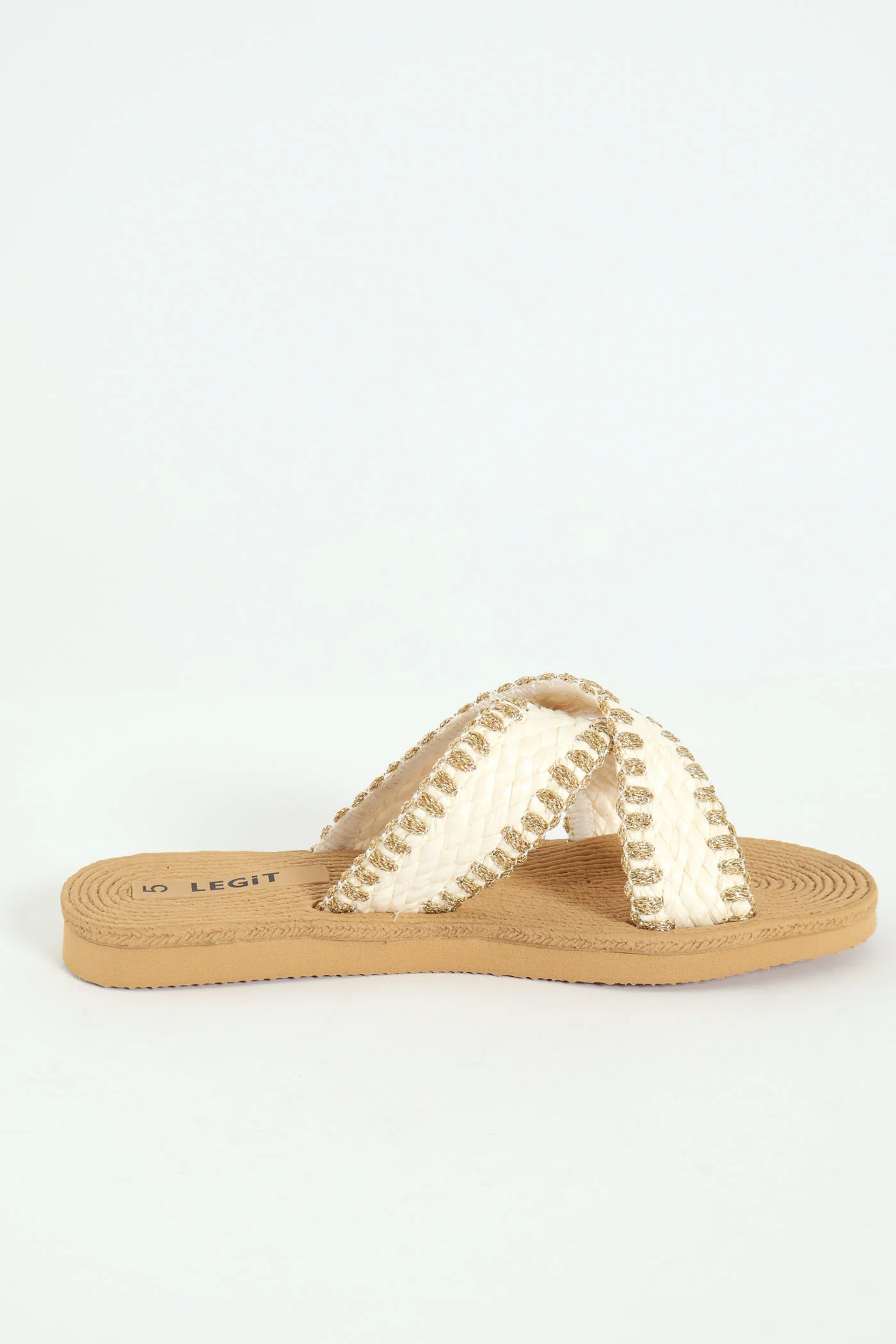 Double Strap Criss Cross Raffia Whip Stitch Sandal  - White - Image 3
