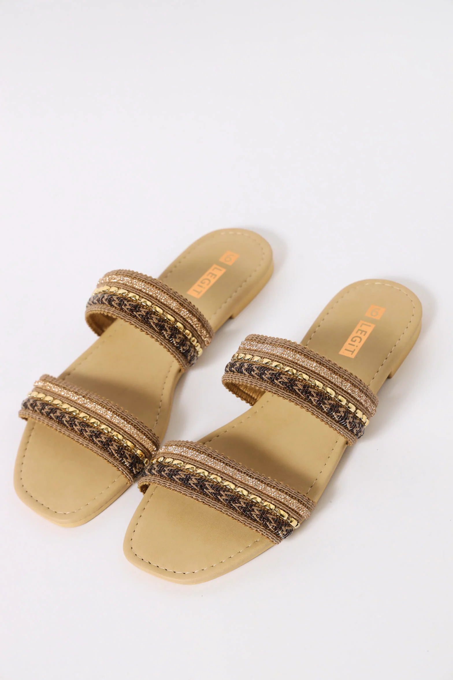 Double Strap Embellished Sandal - Bronze