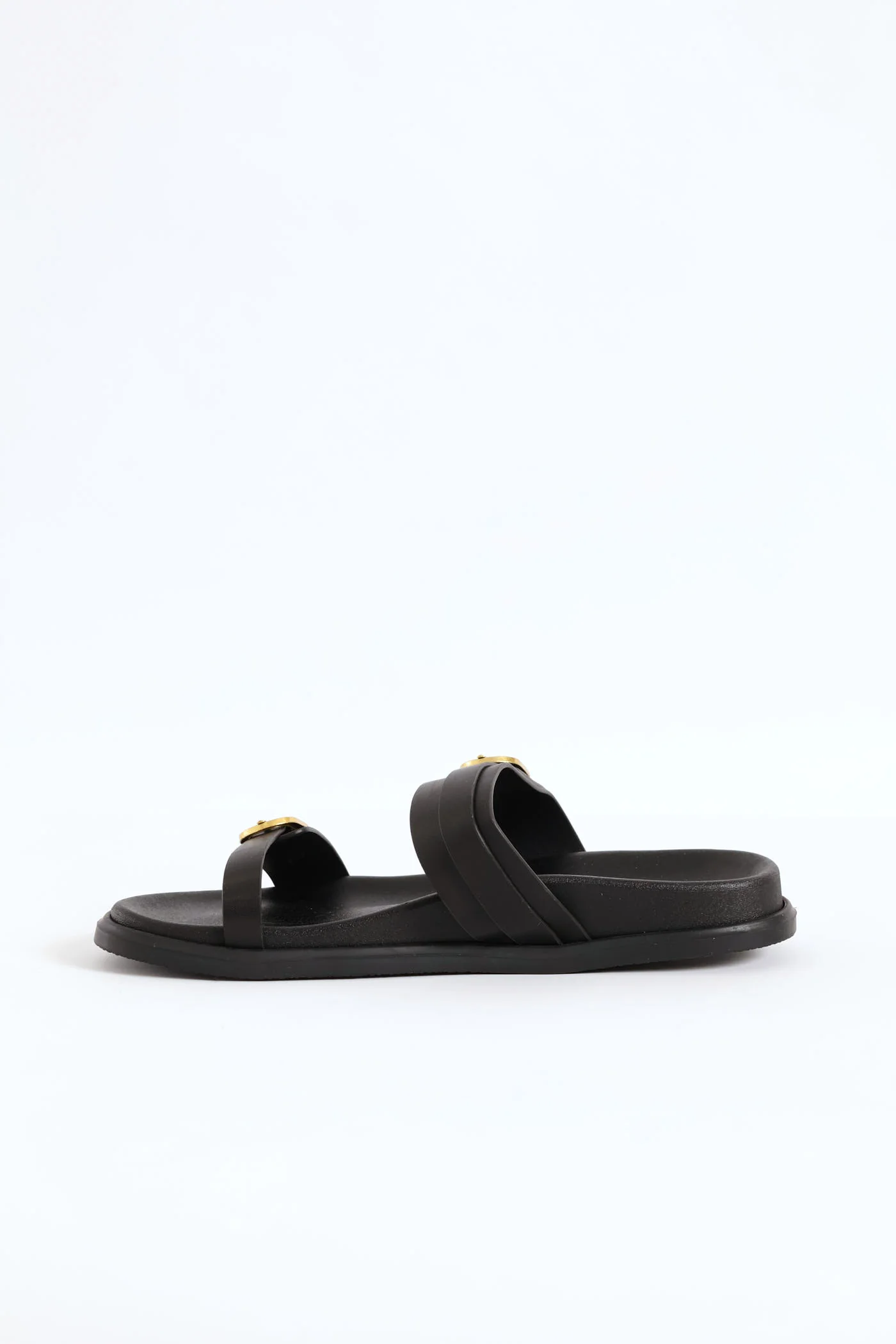 Double Strap Moulded Buckle Sandal - Black - Image 3