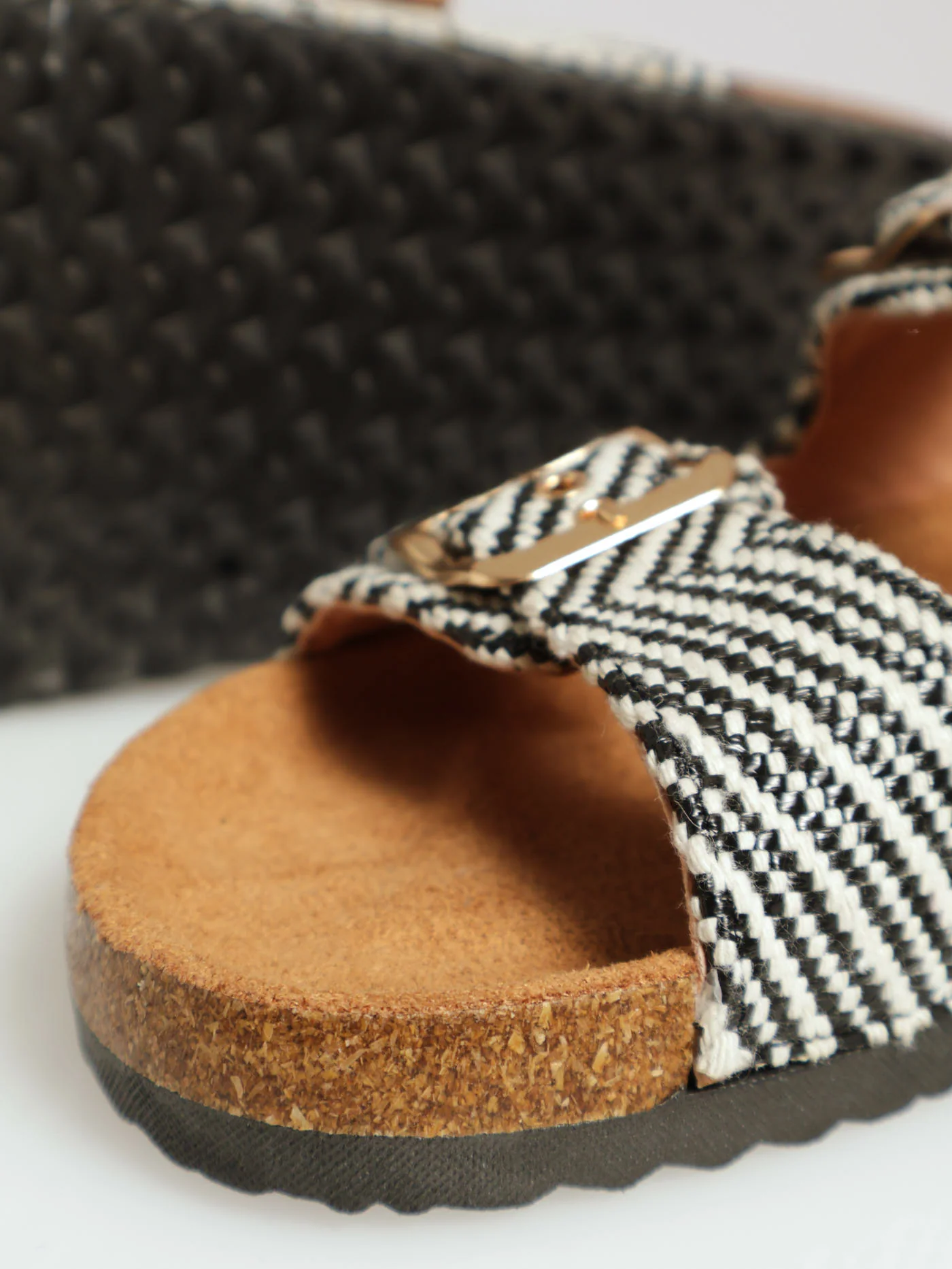 Double Strap Patterned Mule Sandal With Buckles - Image 3