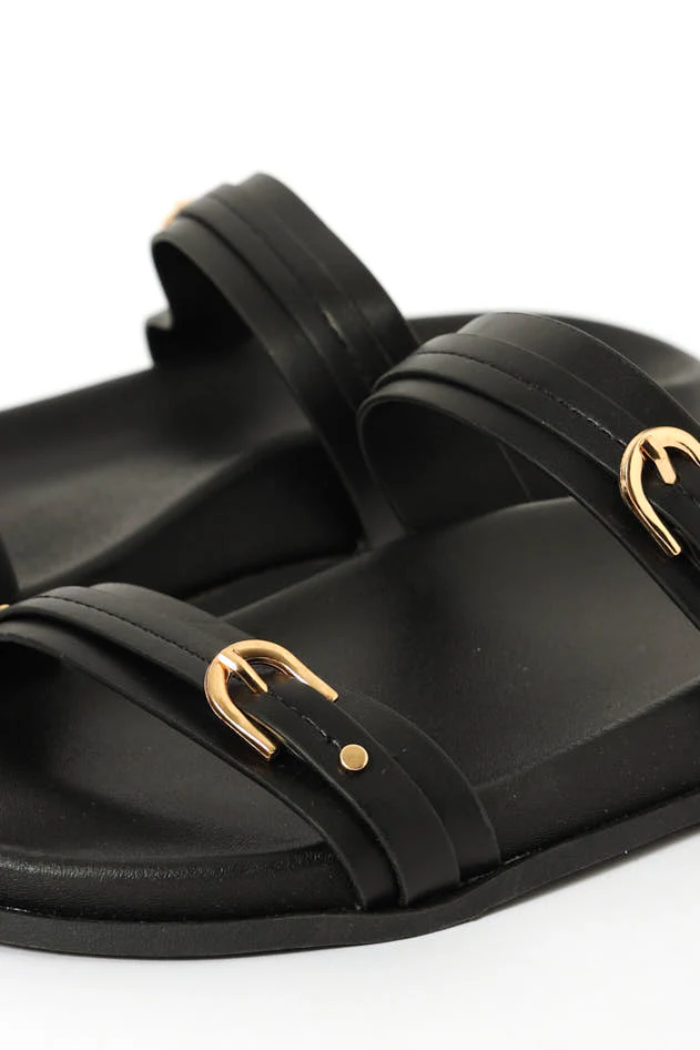 Double Strap Stud Detail Moulded Sandal - Black - Image 2
