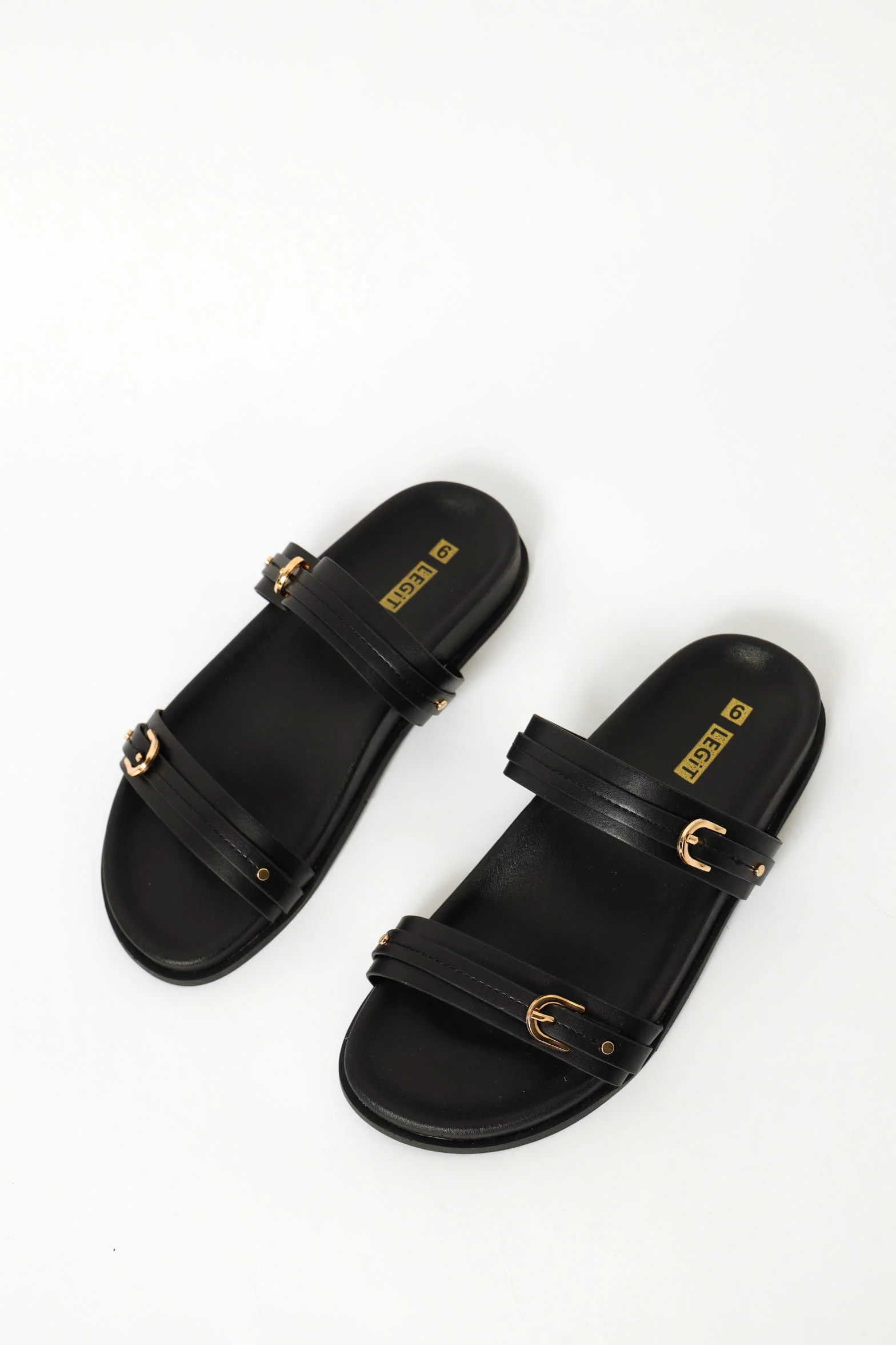 Double Strap Stud Detail Moulded Sandal - Black - Image 4
