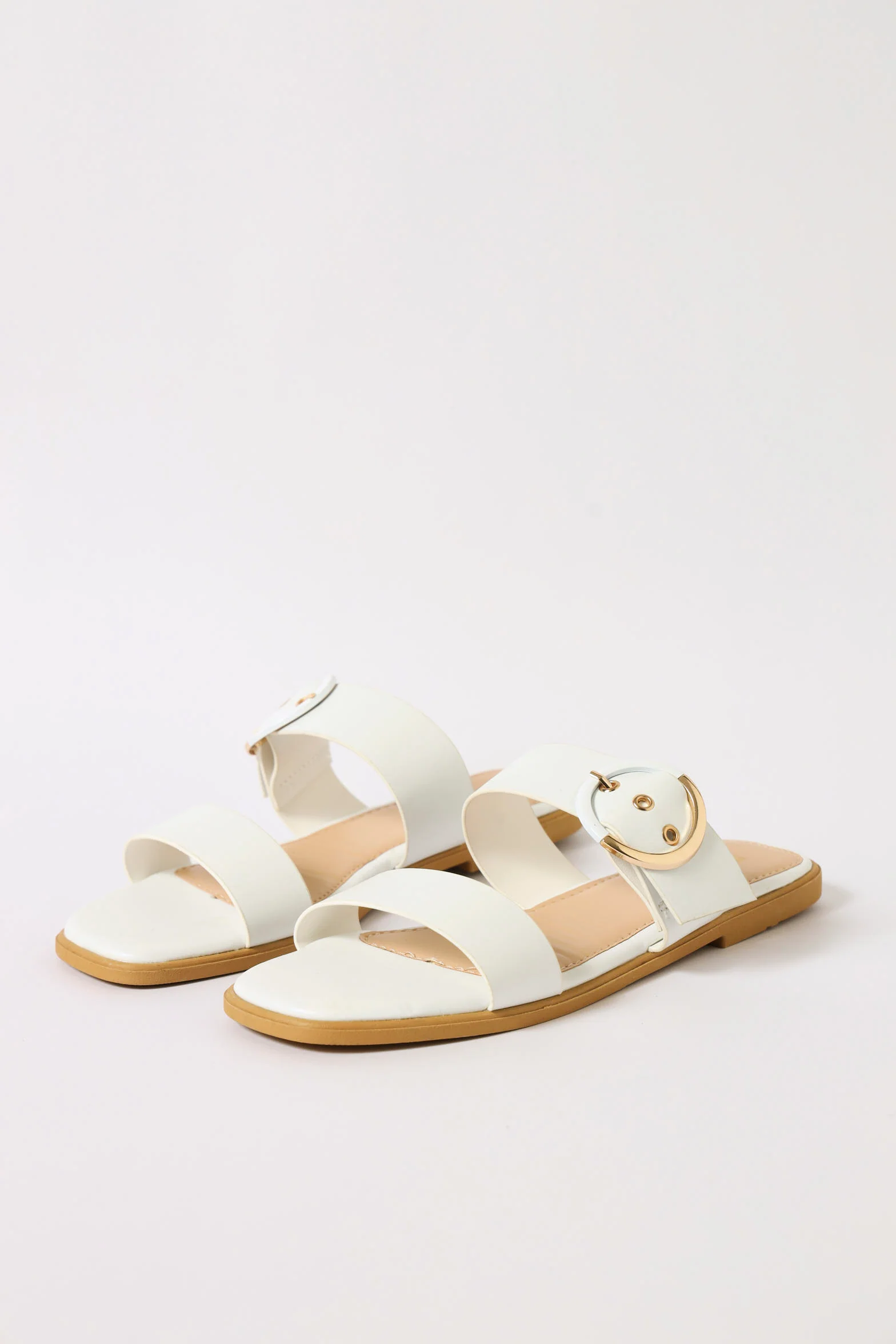 Double Strap Two Colour Buckle Sandal - White
