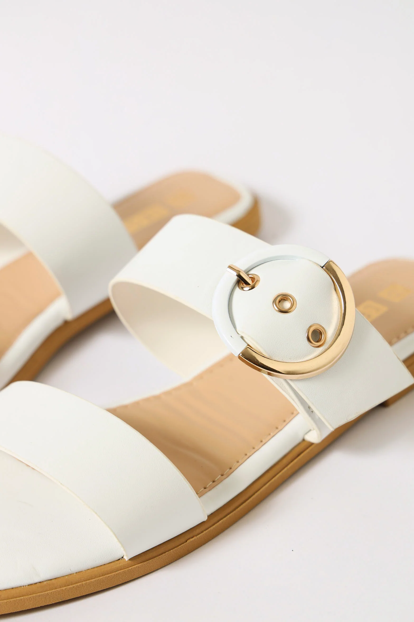 Double Strap Two Colour Buckle Sandal - White - Image 2