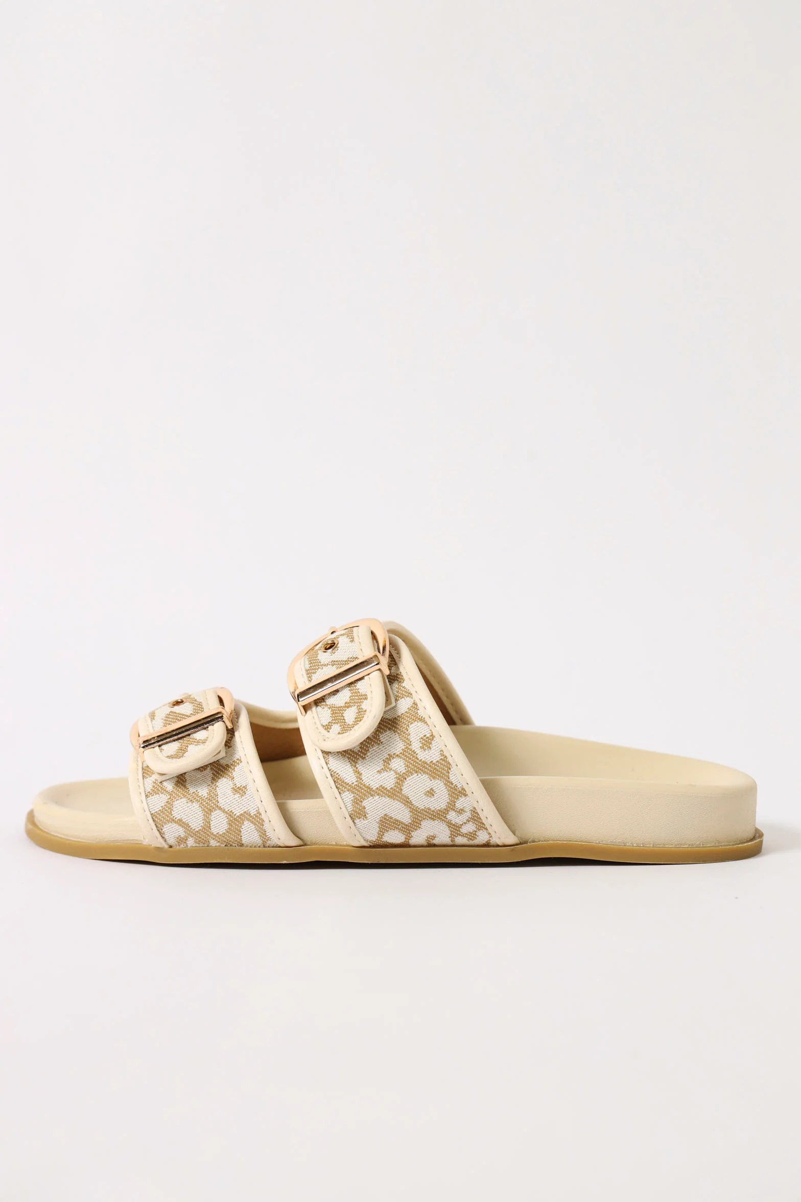 Double Strap Weave Canvas Leopard Print Sandal - Natural - Image 2