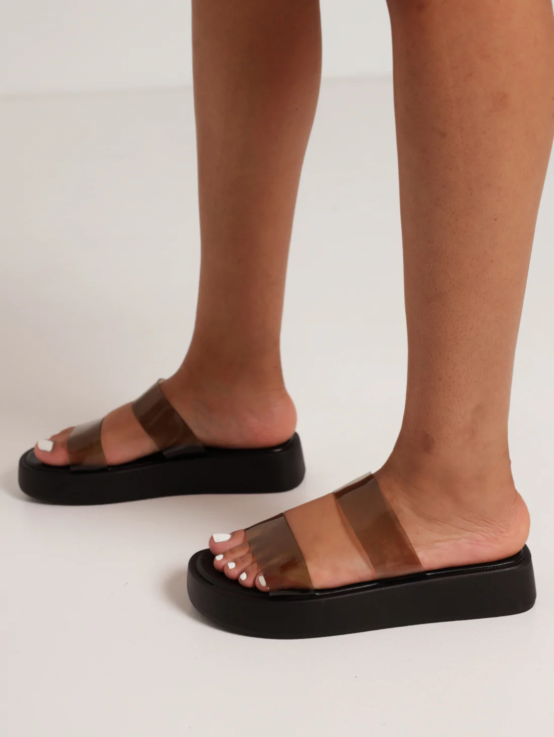 Double Vinyl Strap Flatform Sandal - Black - Image 2