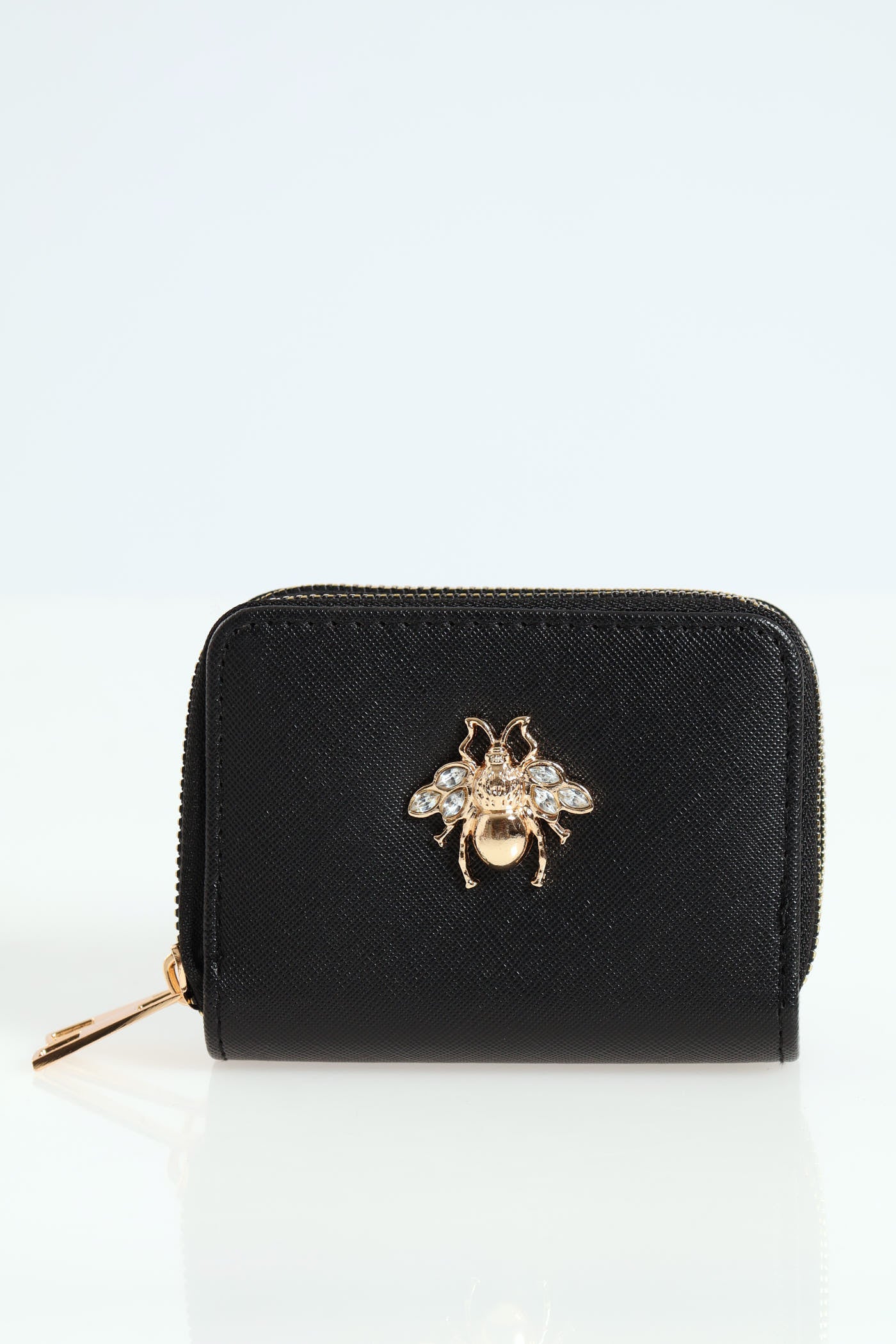 Double Zip Bee Trim Wallet - Black