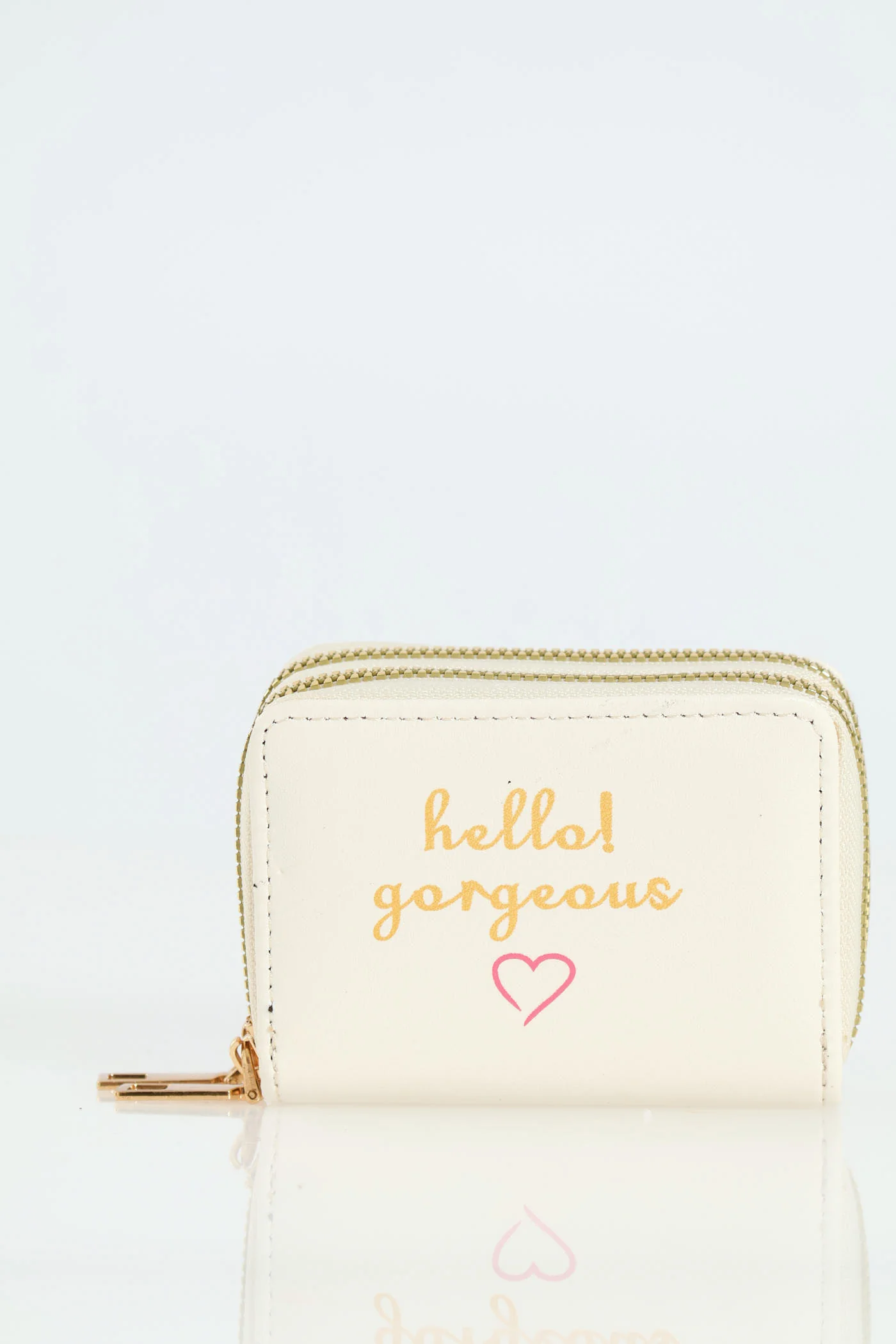 Double Zip Slogan Wallet - White