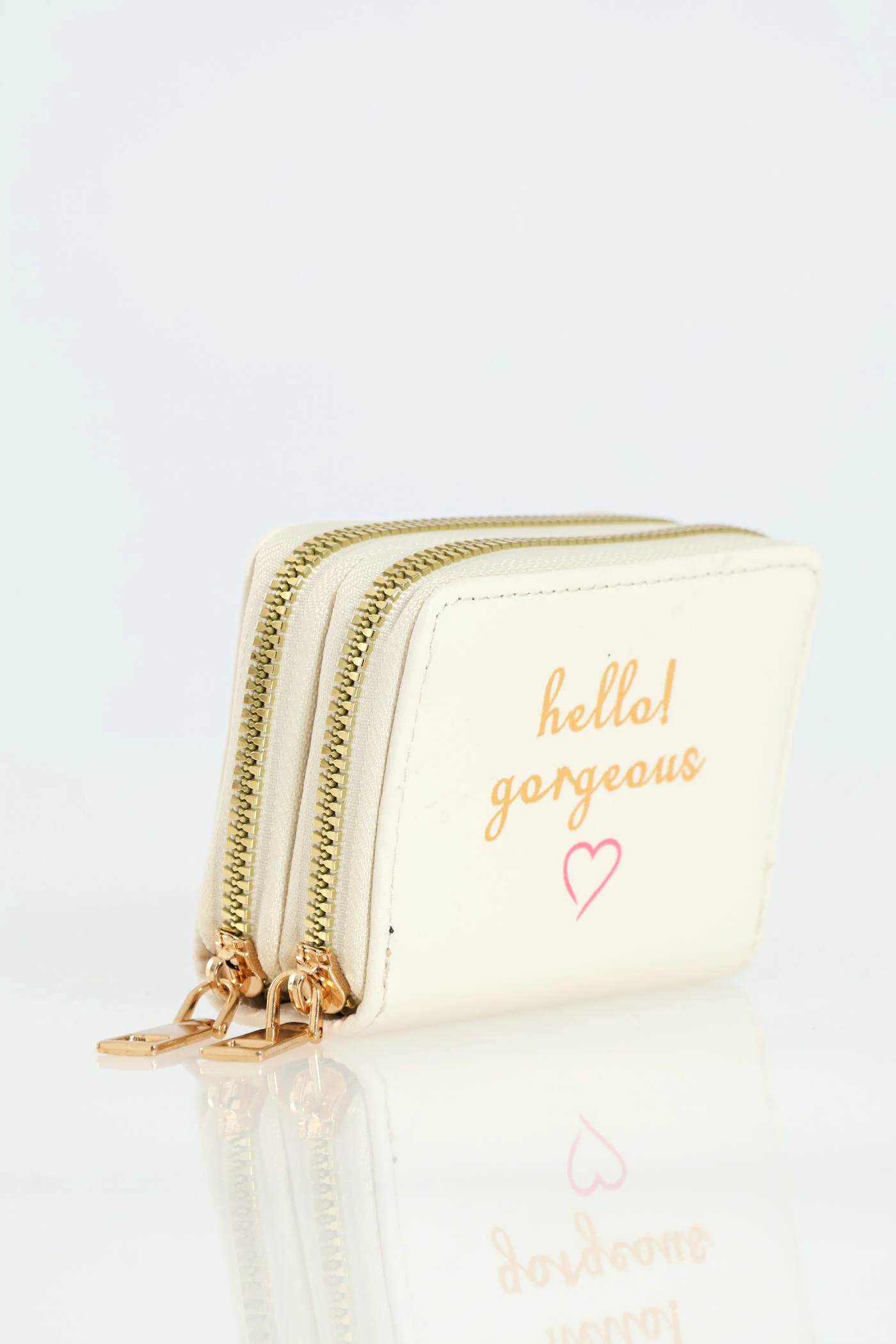 Double Zip Slogan Wallet - White - Image 3
